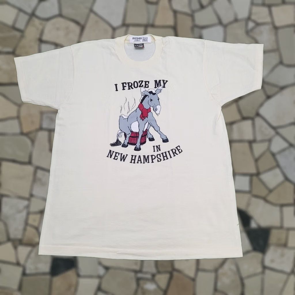 Vintage VINTAGE 1989 Funny Donkey Shirt Large 21x28 New-Hampshire Screen Stars TeE Shirt: Logo, Letters & Numbers, 80s 90s Donkey Graphic Mens XL Size US L / EU 52-54 / 3 - 1 Thumbnail