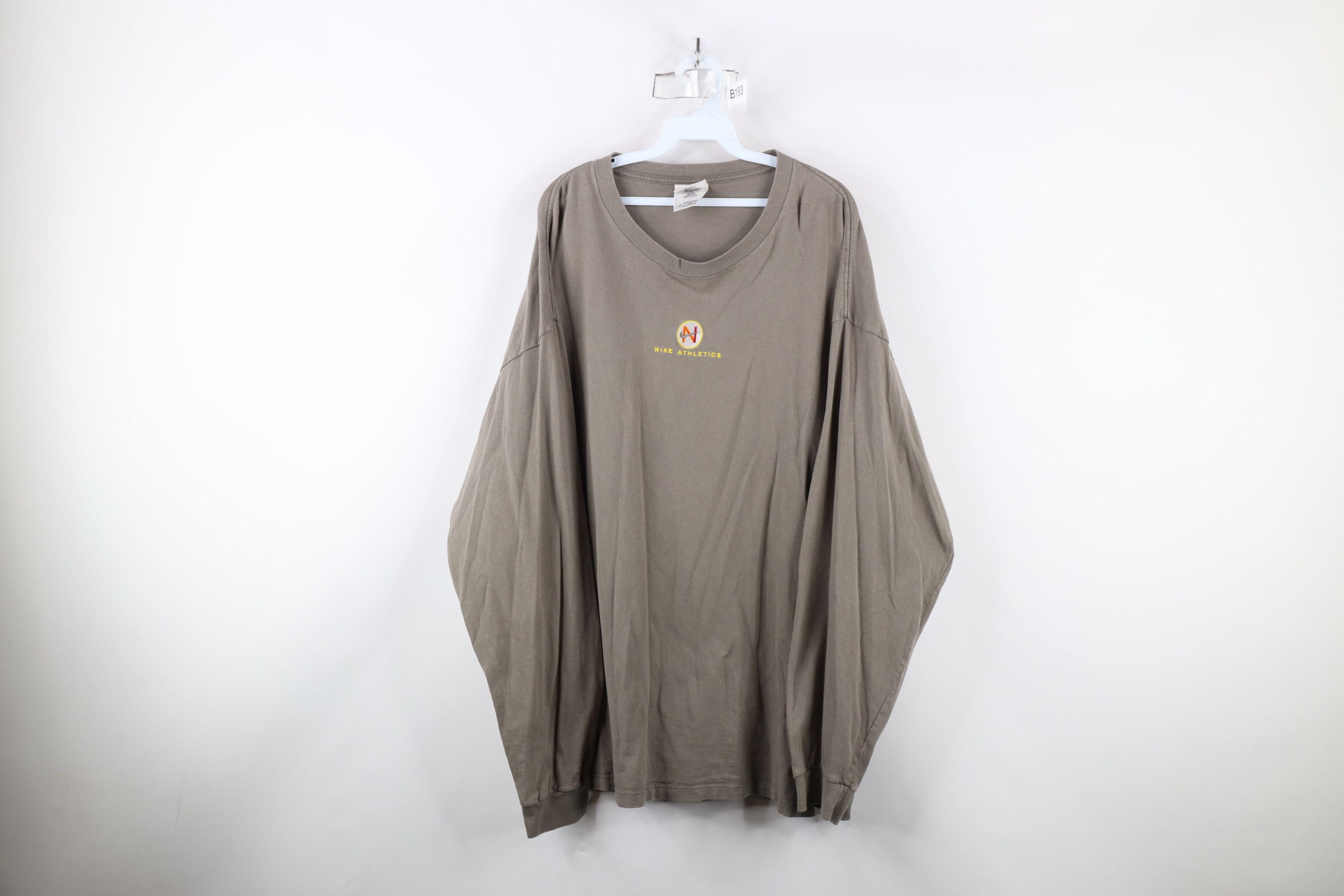 Nike × Vintage Vintage 90s Nike Athletics Center Swoosh Long Sleeve T-Shirt Size US XXL / EU 58 / 5 - 1 Thumbnail
