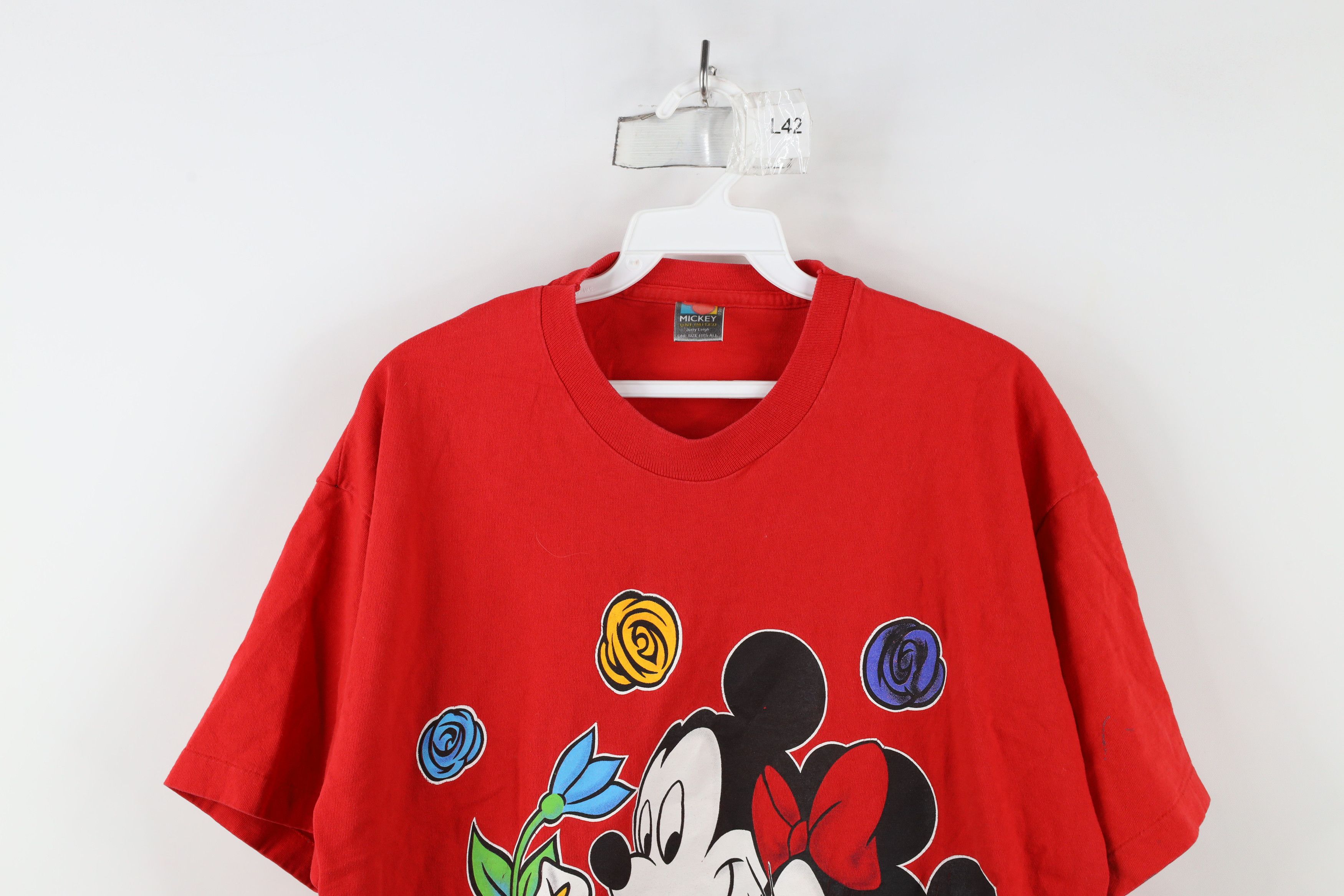 Disney × Vintage Vintage 90s Disney Mickey Minnie Mouse T-Shirt USA Red Size ONE SIZE - 2 Thumbnail