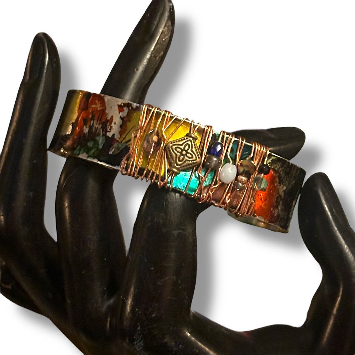 Other Handmade painted wire wrapped charm bangle cuff bracelet Size ONE SIZE - 3 Thumbnail