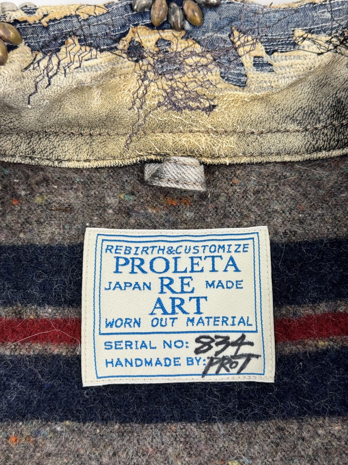 Proleta Re Art EMBELLISHED LEATHER DETAIL HANDMADE 1/1 DENIM JACKET Size US L / EU 52-54 / 3 - 4 Thumbnail