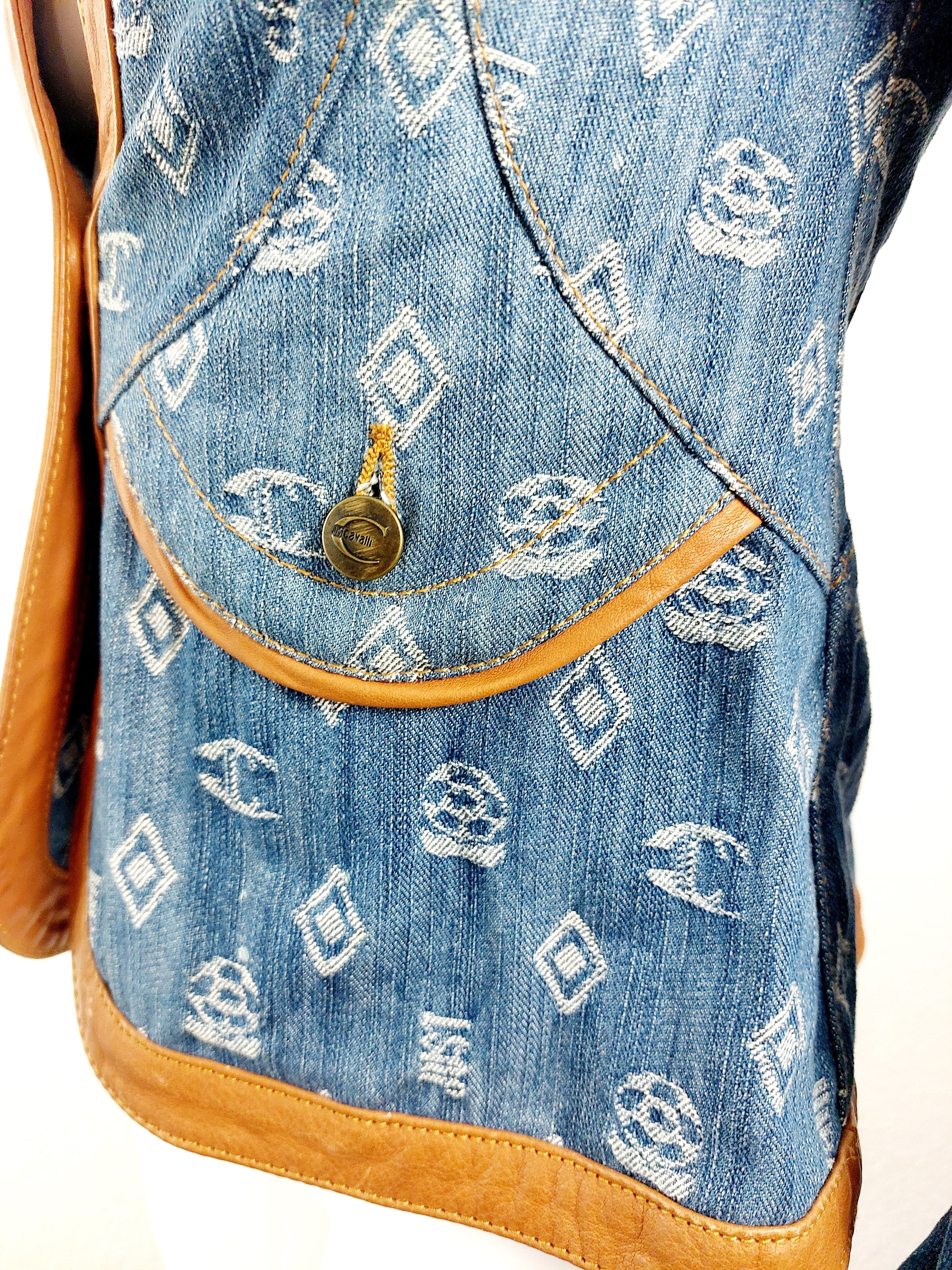 Roberto Cavalli Roberto Cavalli Leather Denim Monogram Logo Jeans Jacket Size S / US 4 / IT 40 - 11 Thumbnail