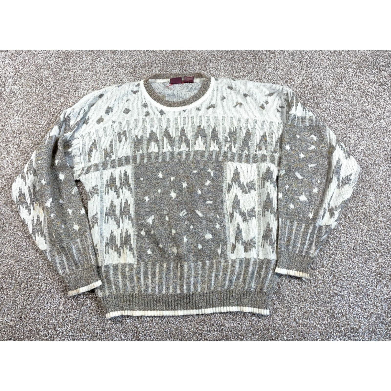 Vintage VTG 80s Bachrach Abstract Pattern Sweater Adult XL Beige Ivory (with flaws) Size US XL / EU 56 / 4 - 2 Thumbnail