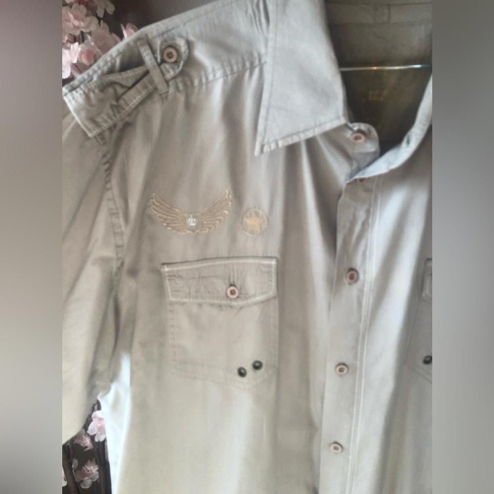 NBDN Nobrandedon Top shirt button down grey with naval designs Size 44R - 7 Thumbnail