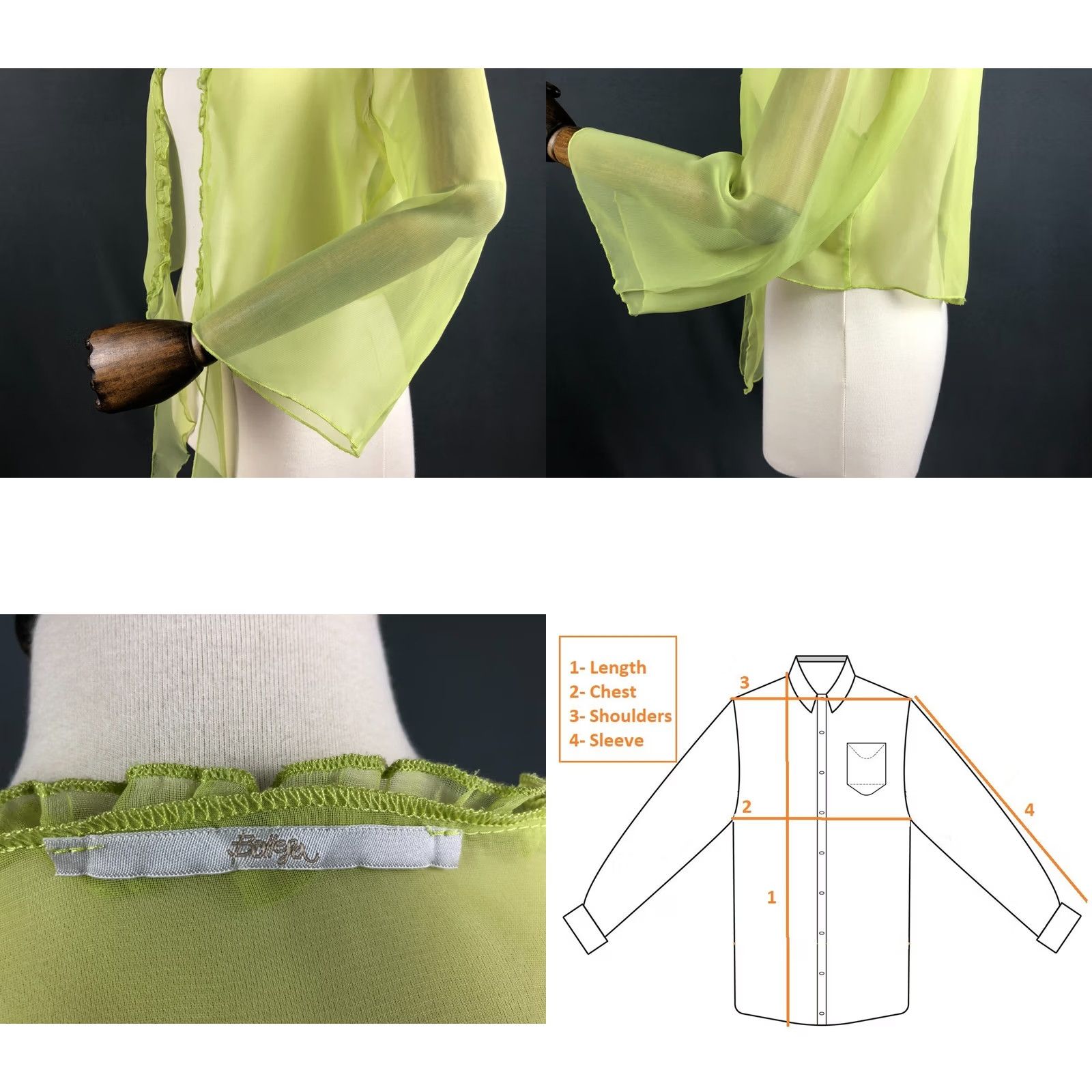 Vintage Bottega Blouse Tie 3/4 Sleeve Viscose Green Women Dressy Debut Tie Bolero Top Size ONE SIZE - 8 Thumbnail