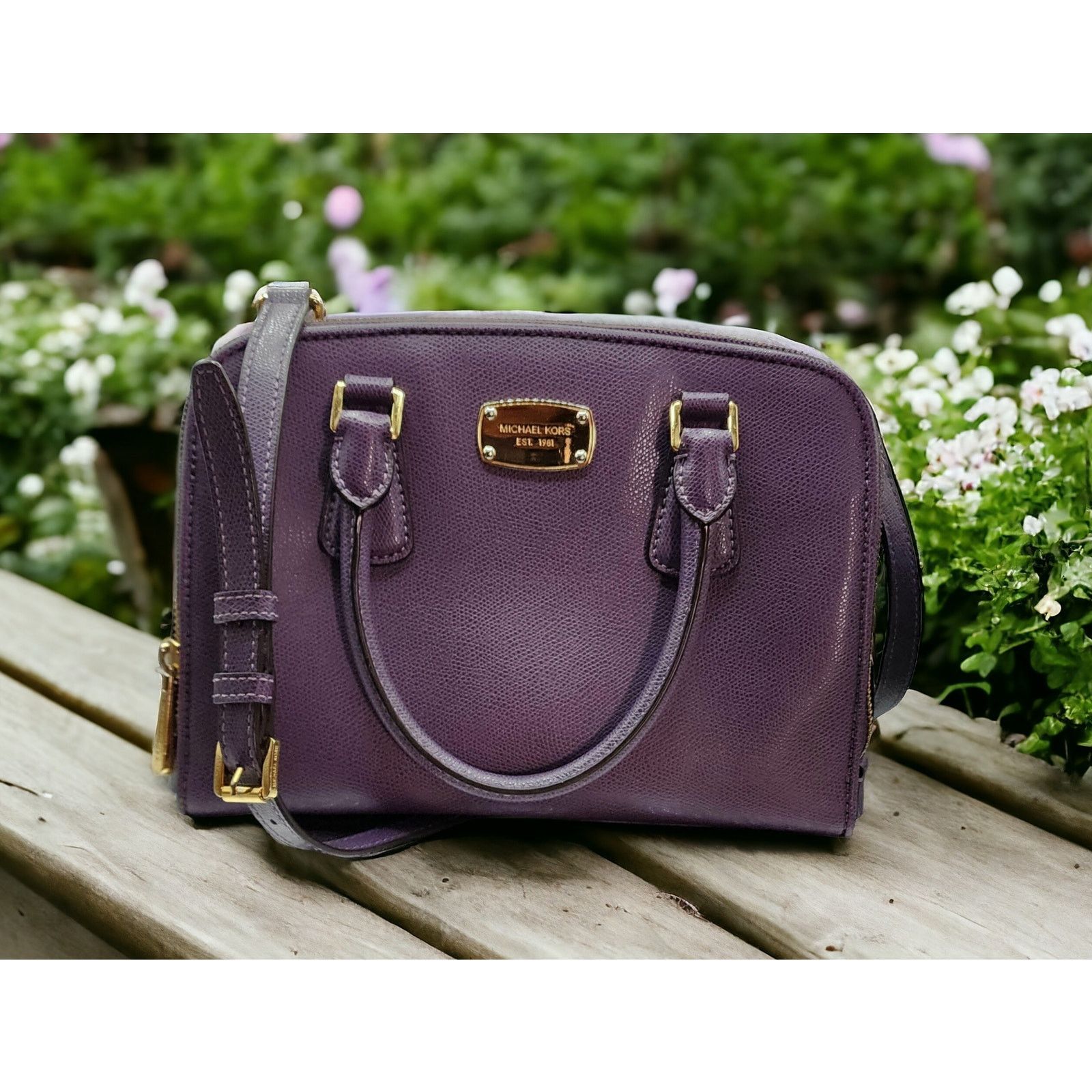 Michael Kors Michael Kors Houston Double Zip Crossgrain Leather purple Size ONE SIZE - 1 Thumbnail