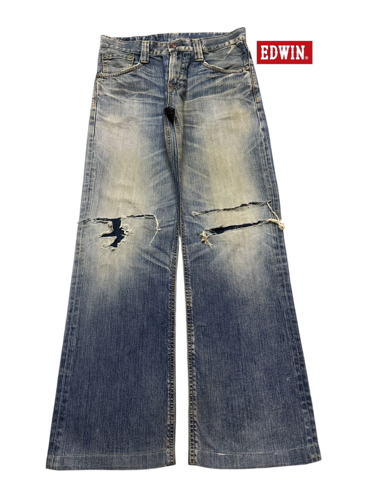 Edwin Vintage 90s Edwin 503 Mud Wash Faded Distress Wide Leg Baggy Size US 31 - 1 Thumbnail