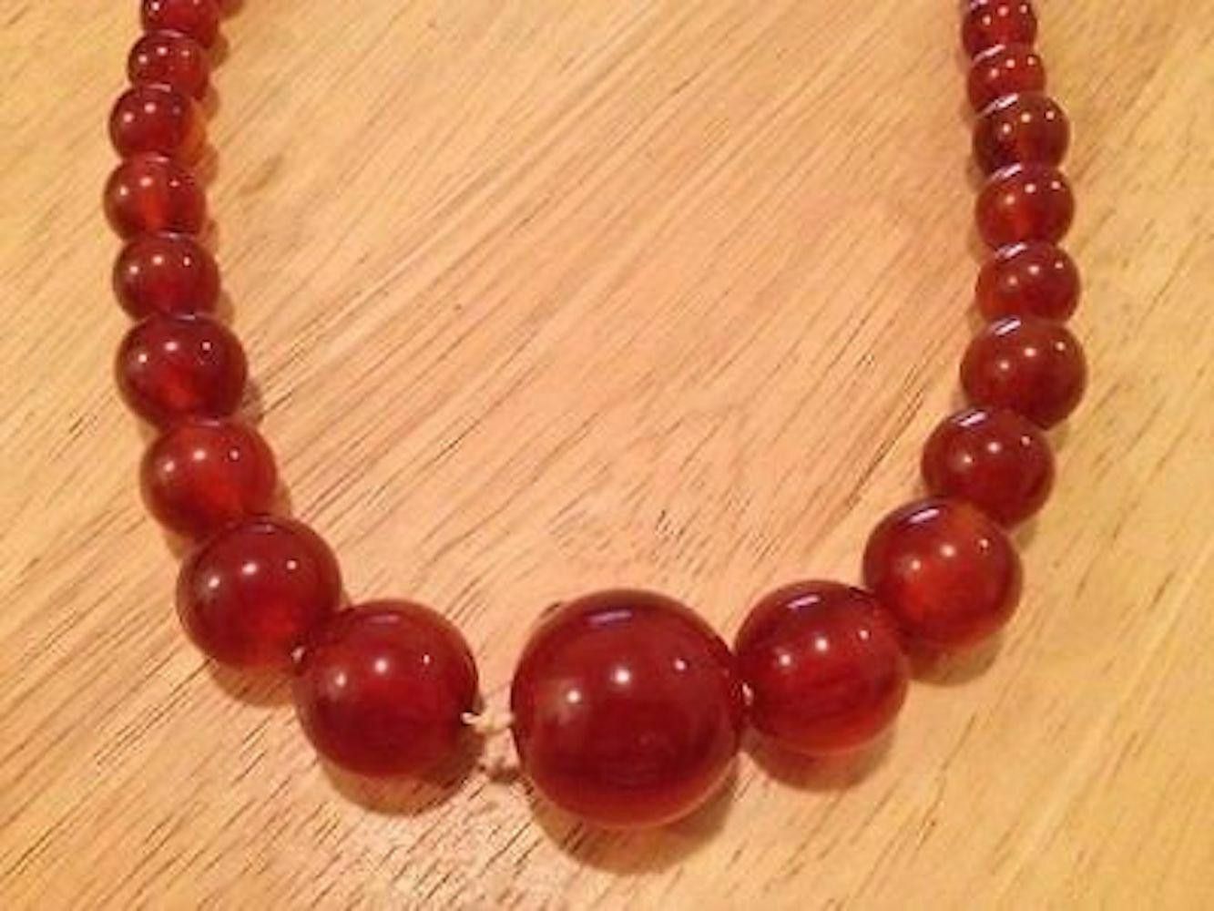 Designer Simulated Amber Bakelite Graduated Bead Necklace Size ONE SIZE - 1 Thumbnail