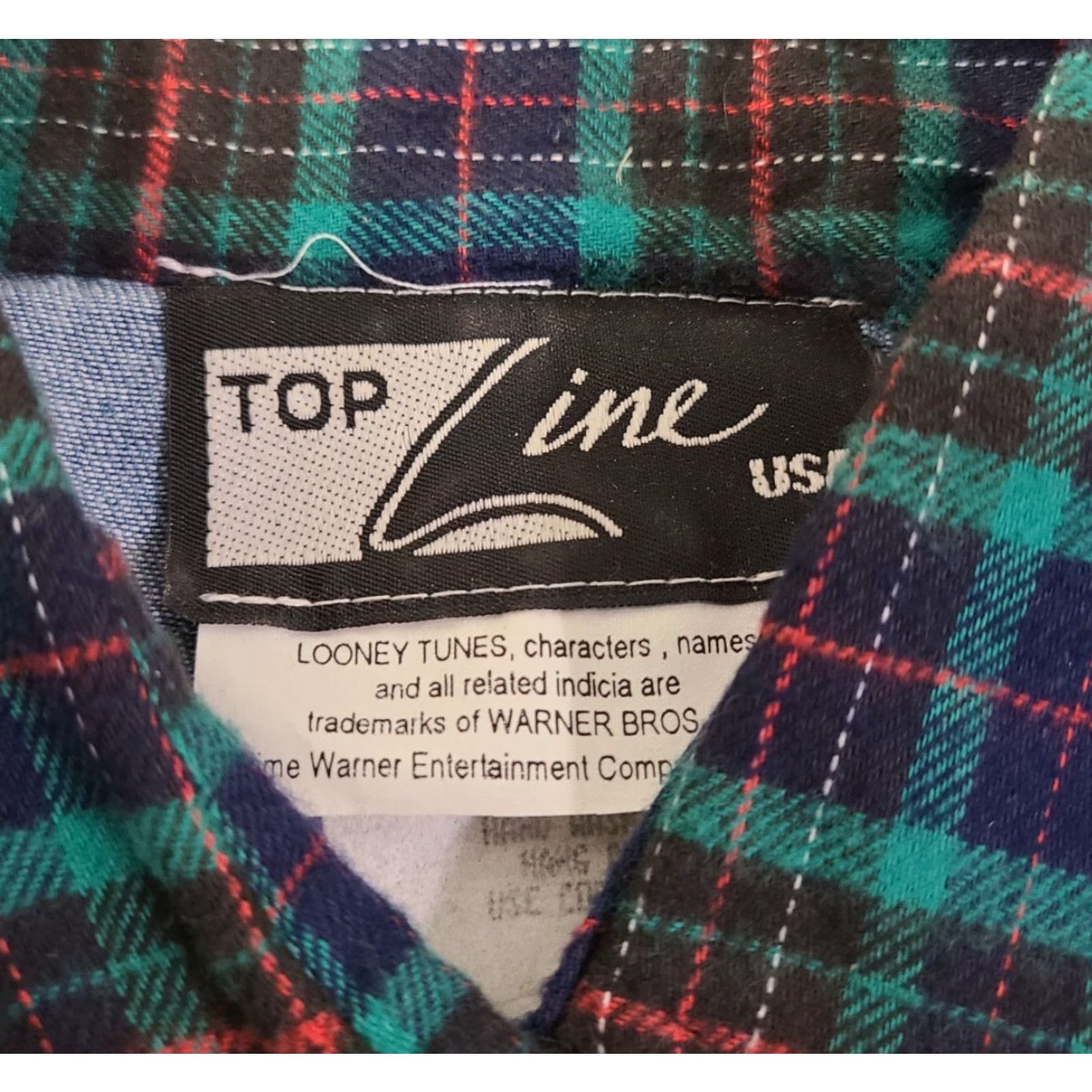 Denime VINTAGE Top Line USA Button-Up Shirt Denim Embroidered Plaid Long Sleeve M Womens Blue 100% Cotton USA 1992 Size M / US 6-8 / IT 42-44 - 4 Thumbnail