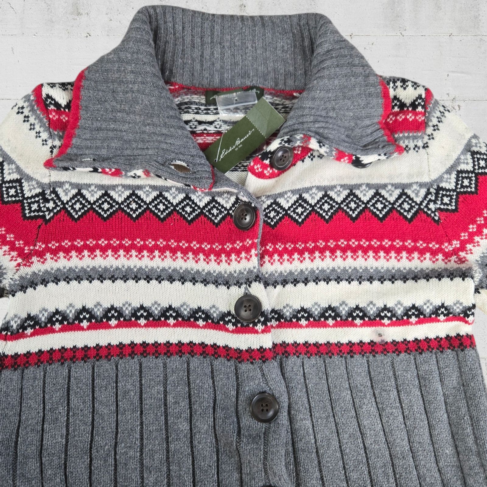 Eddie Bauer Eddie Bauer Gray Fair Isle Cardigan Size Small Size S / US 4 / IT 40 - 3 Thumbnail