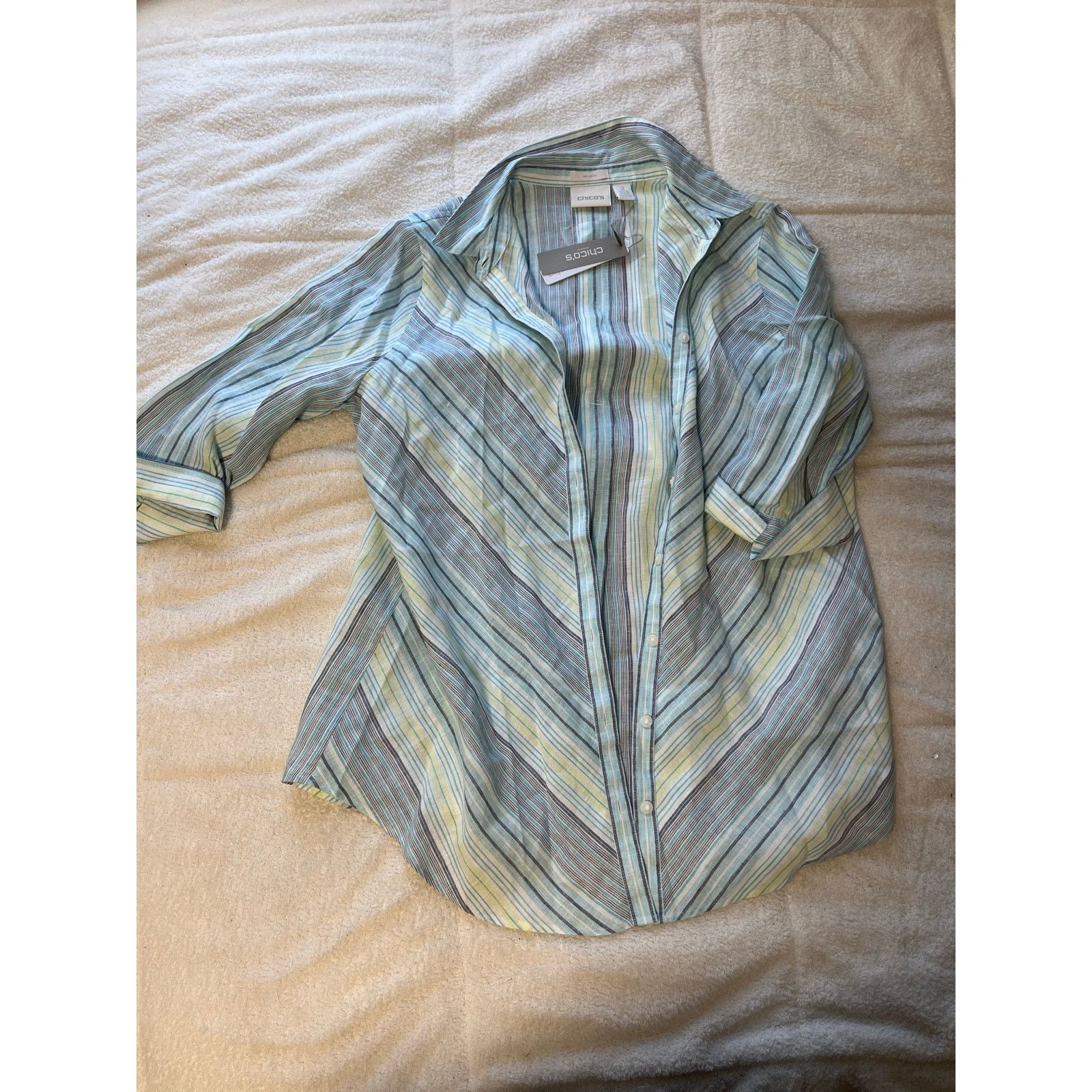 Chicos Lauren Ralph Lauren Plaid Linen Peplum Blouse in Blue XL Size L / US 10 / IT 46 - 1 Thumbnail