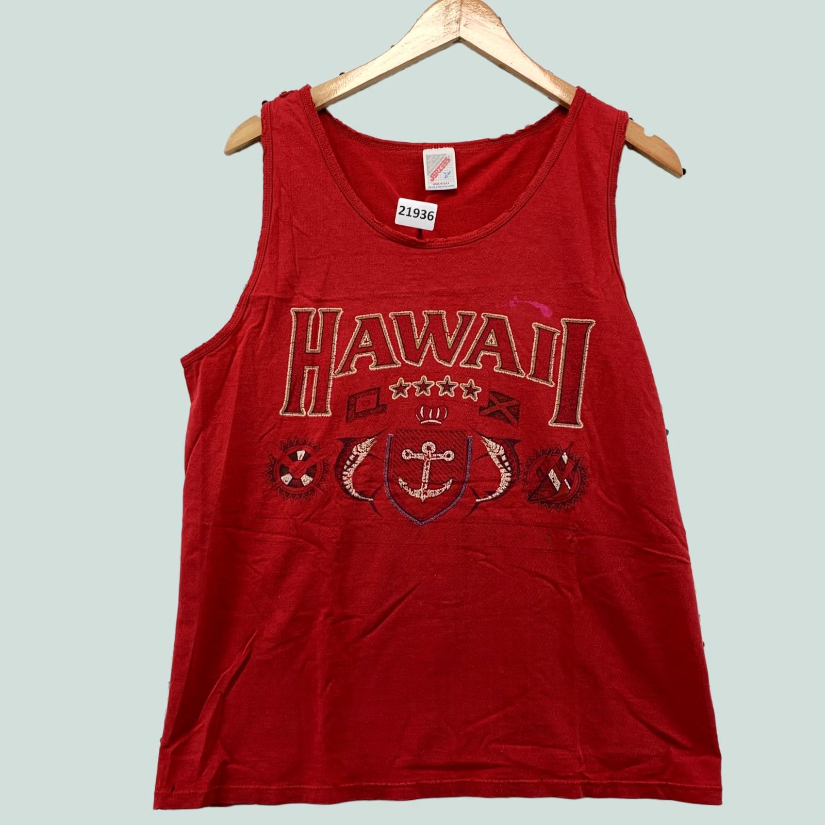 Jerzees VINTAGE Hawaii Tank Shirt Red XS Adult Small 19.5x26.5 Sleeveless Crest Logo Nike Shirt Size US S / EU 44-46 / 1 - 1 Thumbnail