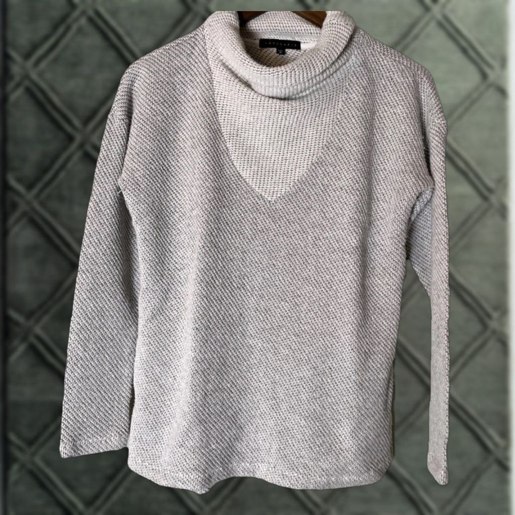 Sanctuary Sanctuary Women Knit Cotton Cowl Neck Dolman Sleeve Sweater Gray Cream Size M Regular Fit Vintage? No Size M / US 6-8 / IT 42-44 - 1 Thumbnail