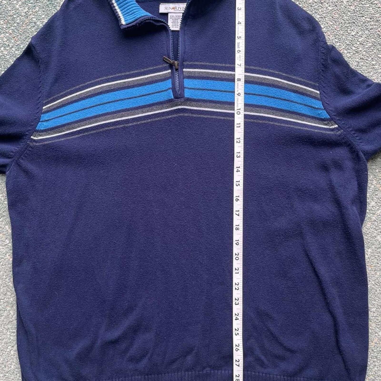 Other Sun River 1/4 Zip Striped Knit Sweater Navy Blue Men's 2XL Size US XXL / EU 58 / 5 - 5 Thumbnail