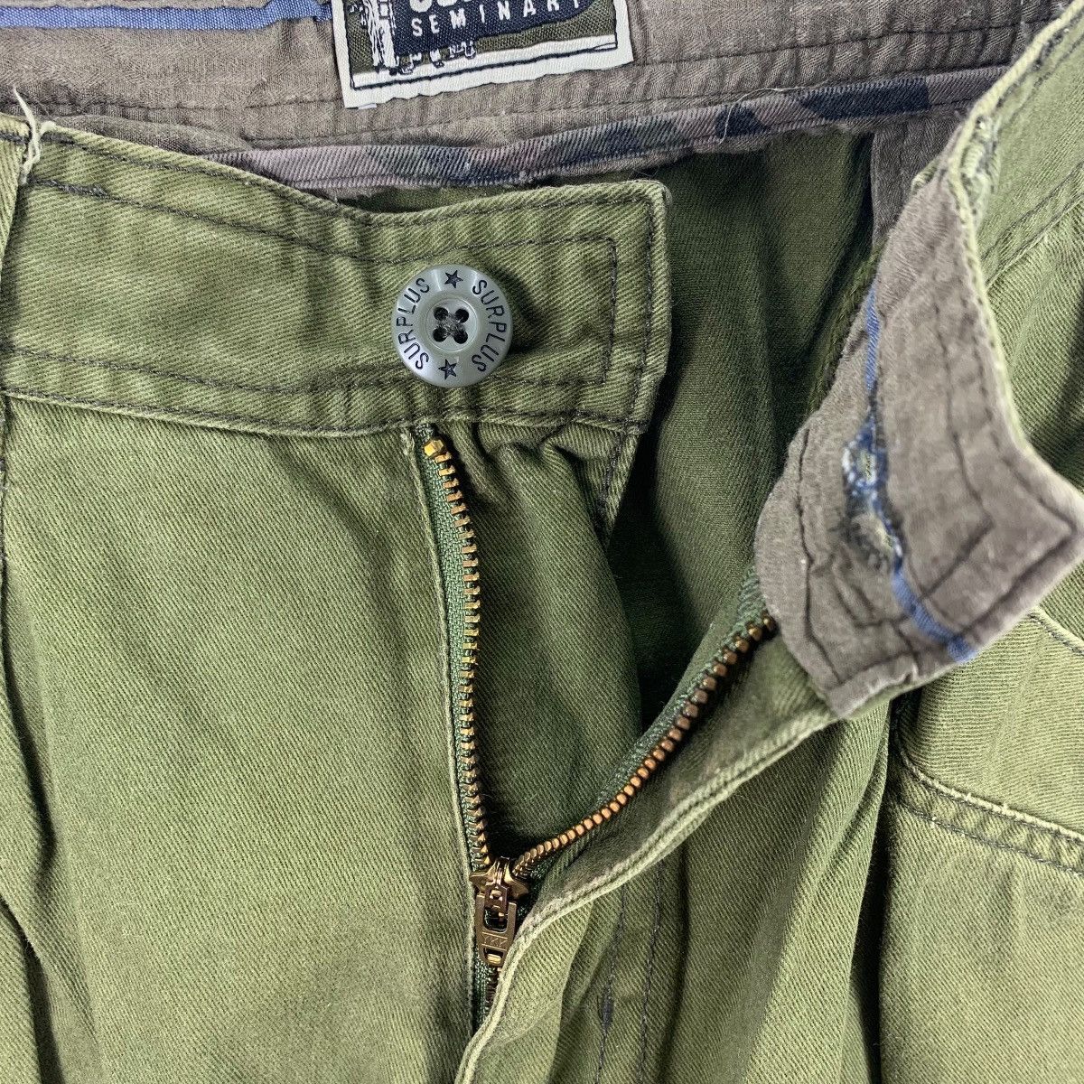 Japanese Brand SURPLUS SEMINARY Army colour cargo pants Size US 31 - 14 Thumbnail
