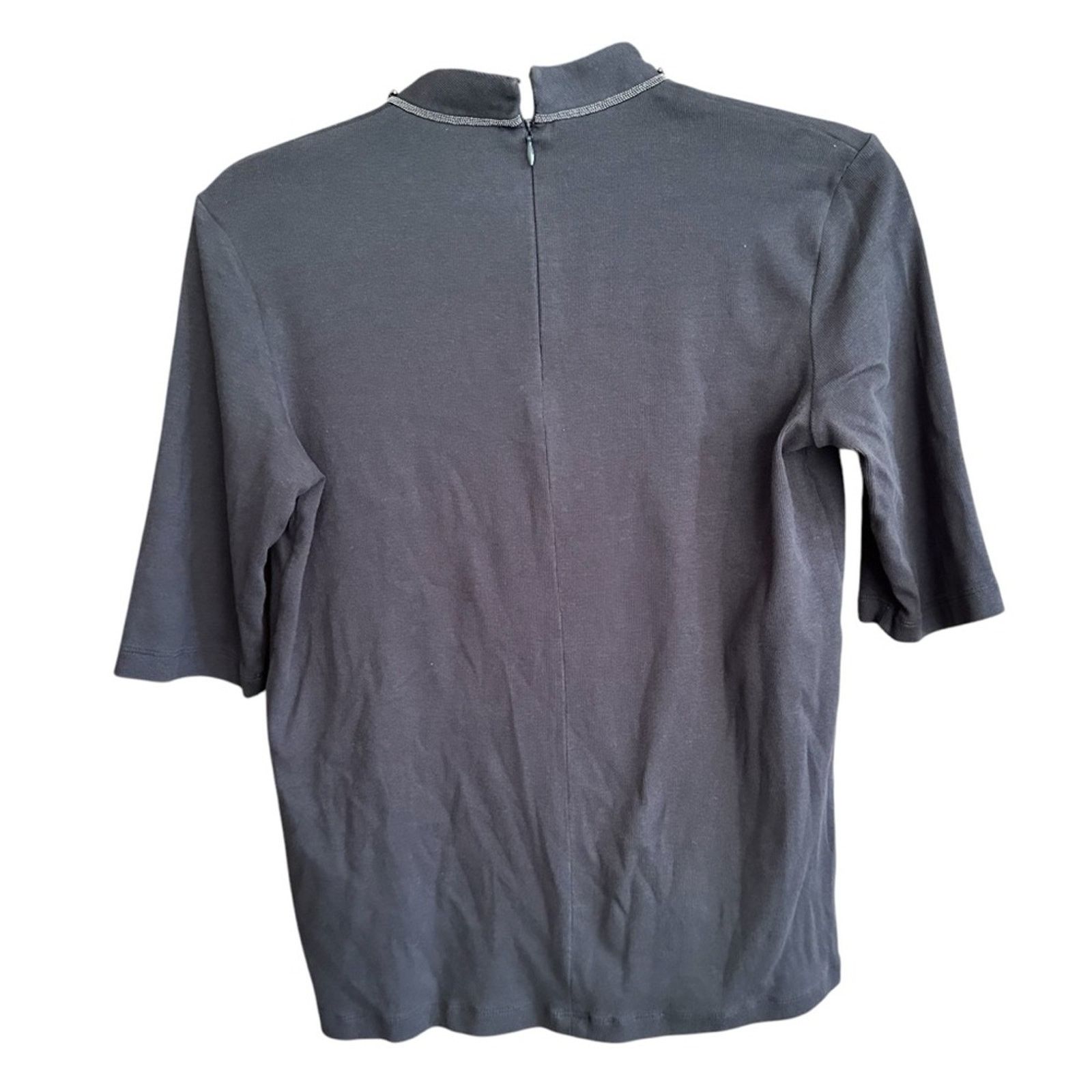 Fabiana Filippi Fabiana Filippi Embellished Ribbed Tee – Black/Gray – Size M Size M / US 6-8 / IT 42-44 - 4 Thumbnail