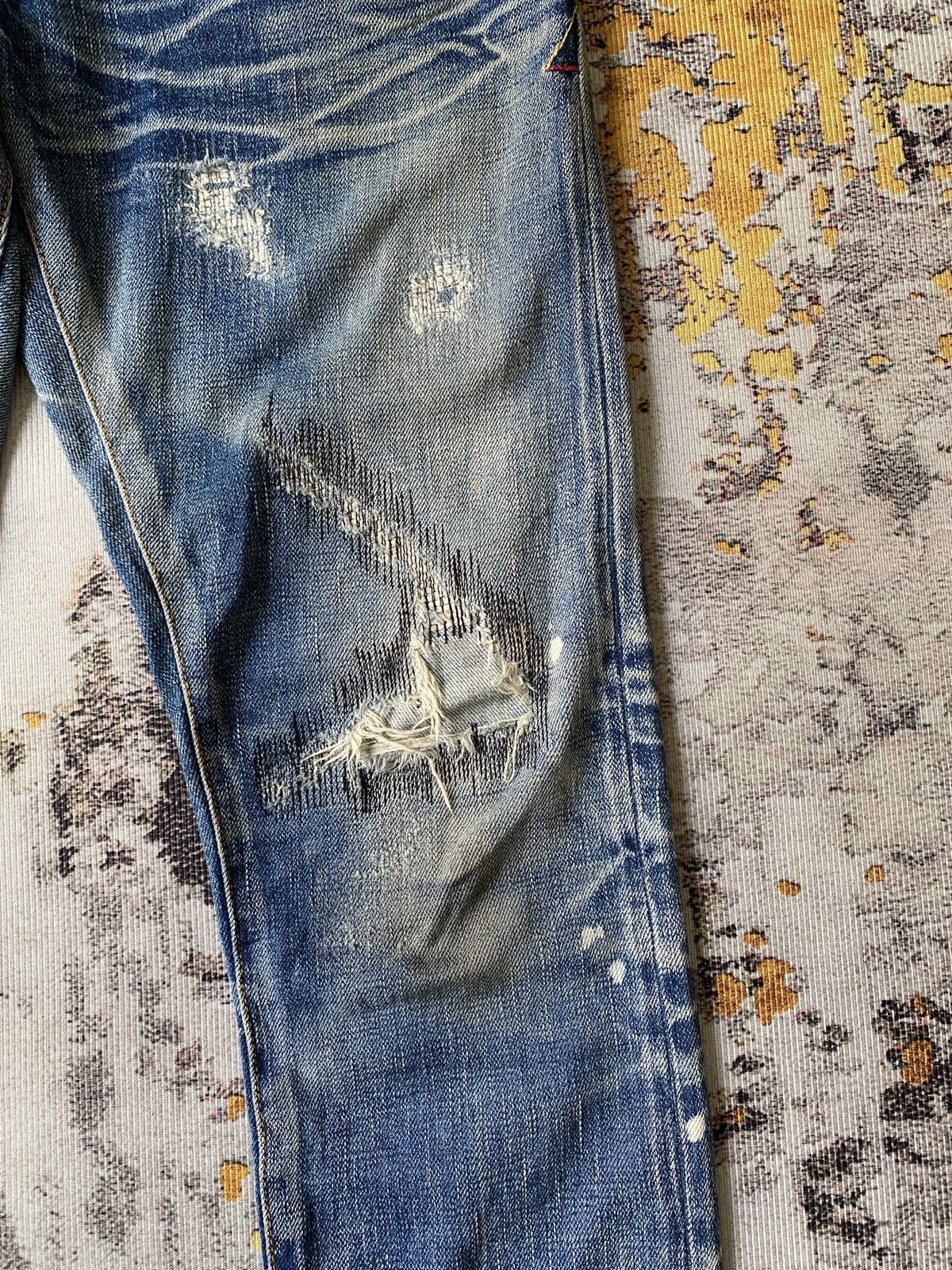 Japanese Brand Double Standard Clothing Japan Distressed Honeycomb Selvedge Size US 30 / EU 46 - 8 Thumbnail