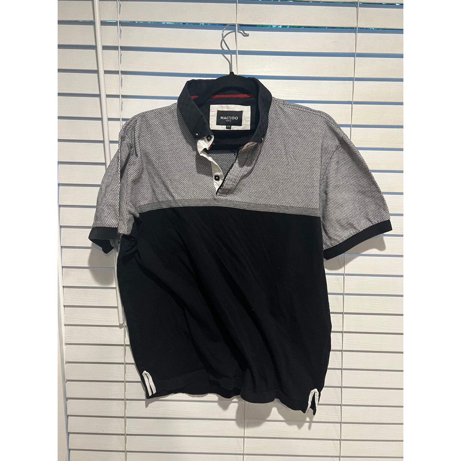 Maceoo Maceoo Paris Mens Black Geometric Knit Polo Shirt Short Slee Size US XL / EU 56 / 4 - 1 Thumbnail