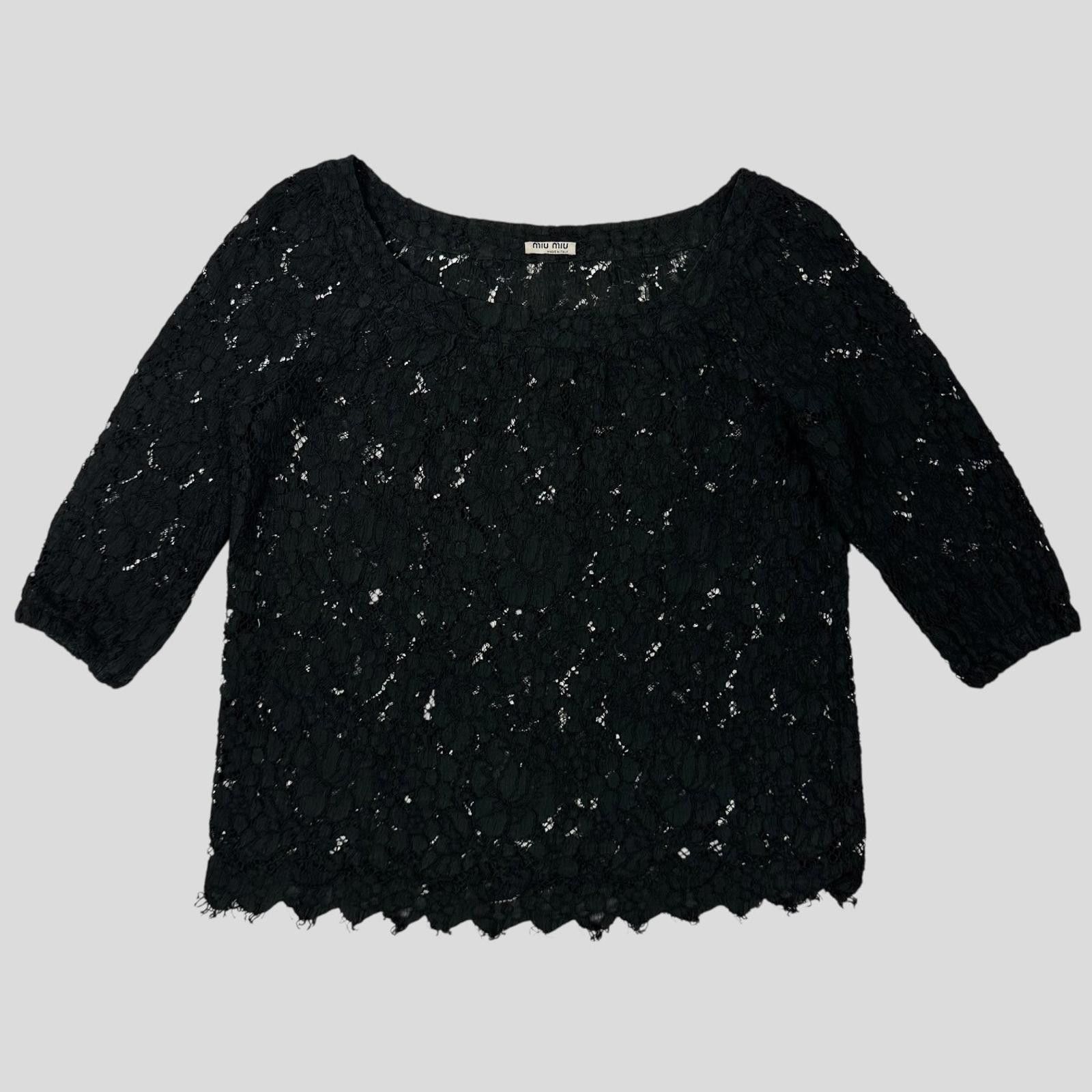 Miu Miu Miu Miu 00’s Floral Broderie Lace 3/4 Sleeve Top - M Size S / US 4 / IT 40 - 1 Thumbnail