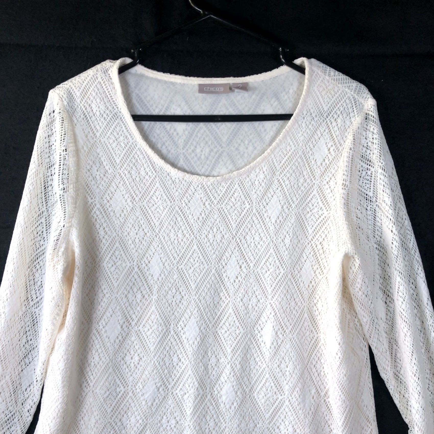 Vintage Chicos Womens Blouse Ivory Lined Textured Long Sleeve Round Neck L Size L / US 10 / IT 46 - 2 Thumbnail
