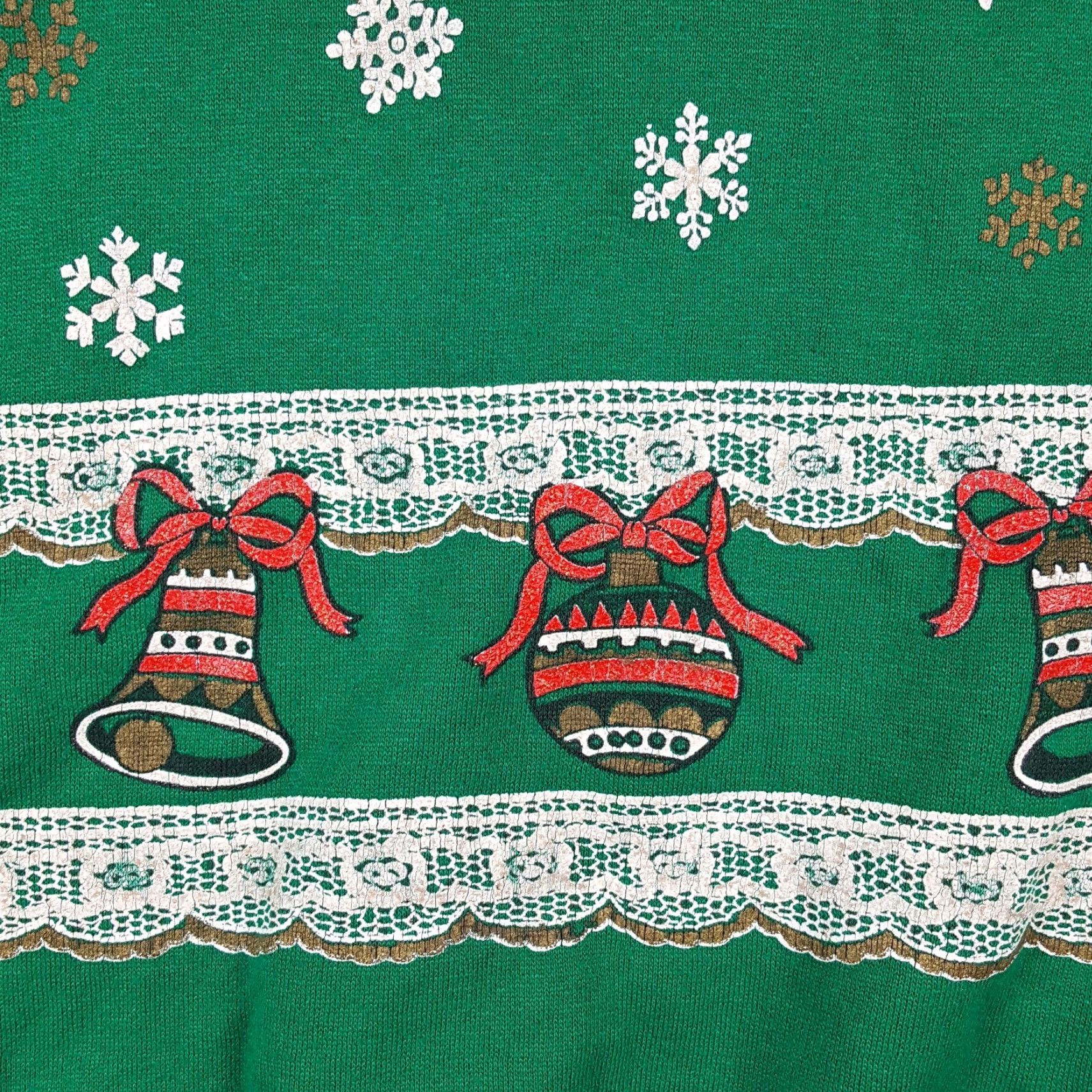 Bell VINTAGE Christmas Bells Women's XL Crewneck Sweatshirt 90s Holiday Pullover Green Nut Cracker Shirt Sweatshirt Girls Women Size XL / US 12-14 / IT 48-50 - 4 Thumbnail