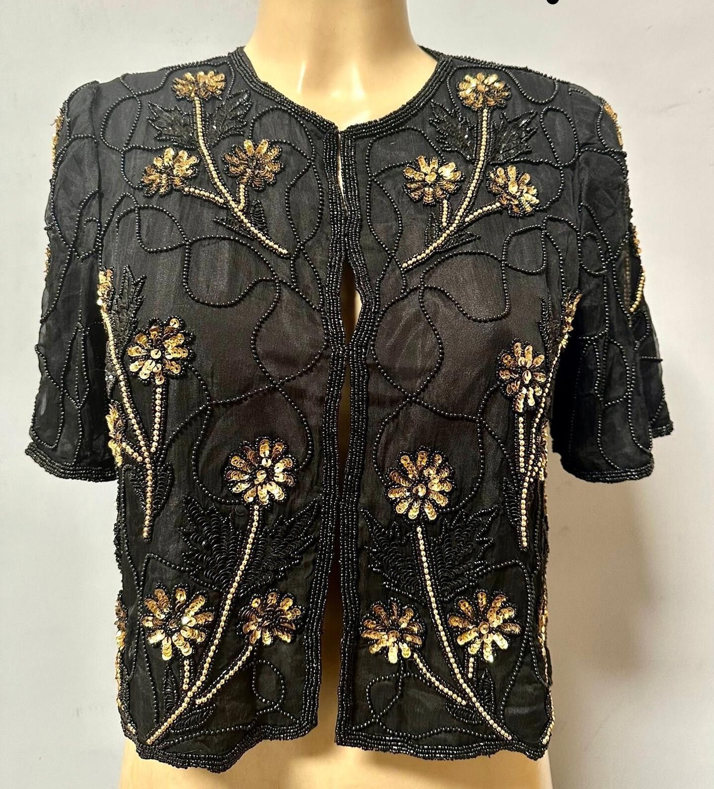 Designer Sequin Blouse Black with Gold size S only Size S / US 4 / IT 40 - 1 Preview
