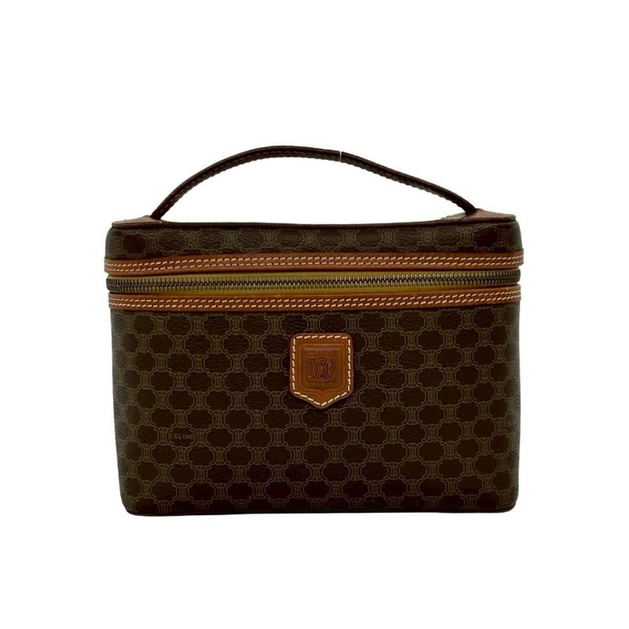 Celine CELINE Vintage Macadam Blazon Triomphe Pattern Leather Handbag Vanity Bag Brown 85094 Size ONE SIZE - 1 Thumbnail