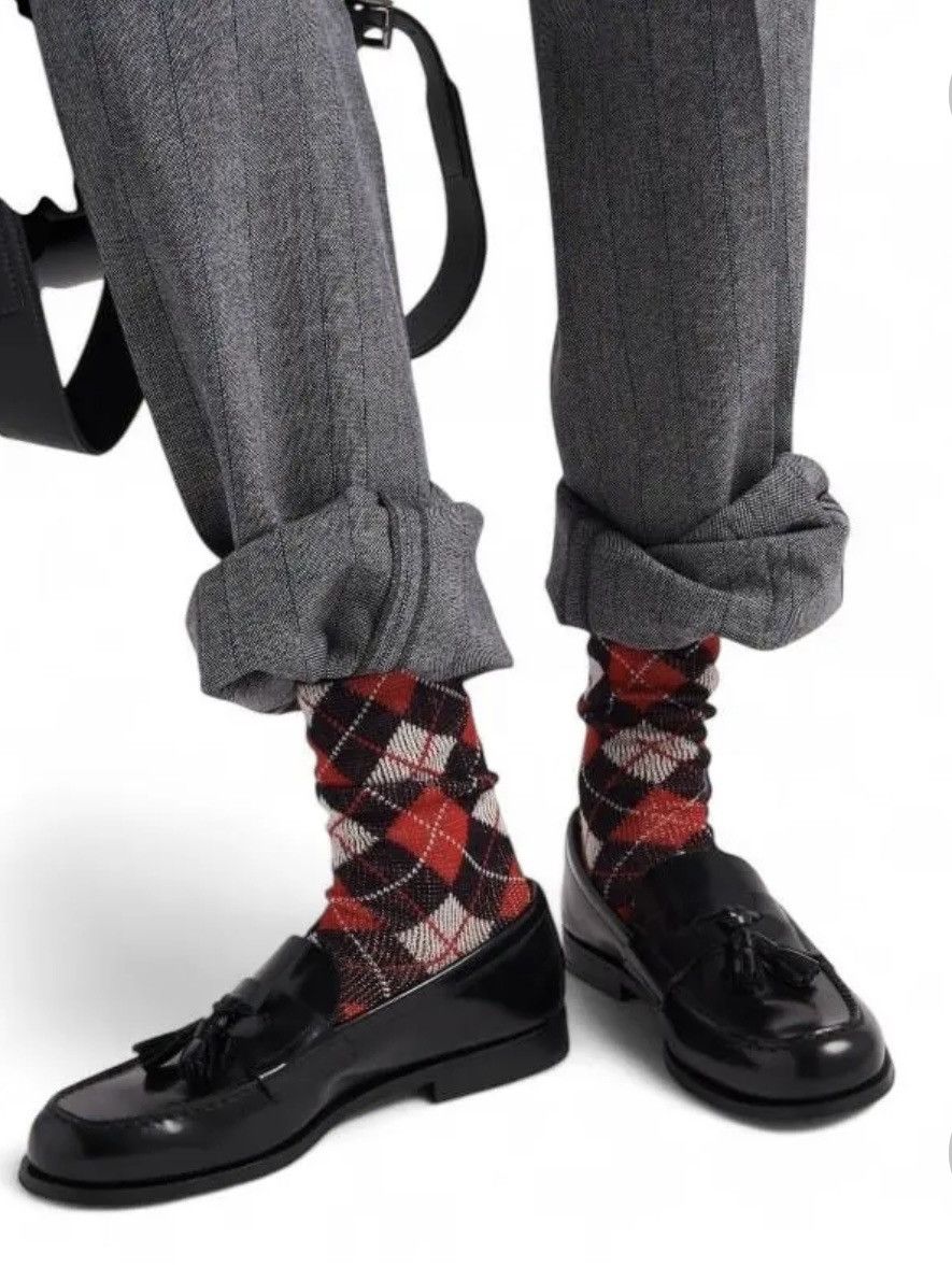 Prada 🔥 Prada x RAF Simons triangle logo plaid socks Size ONE SIZE - 1 Thumbnail
