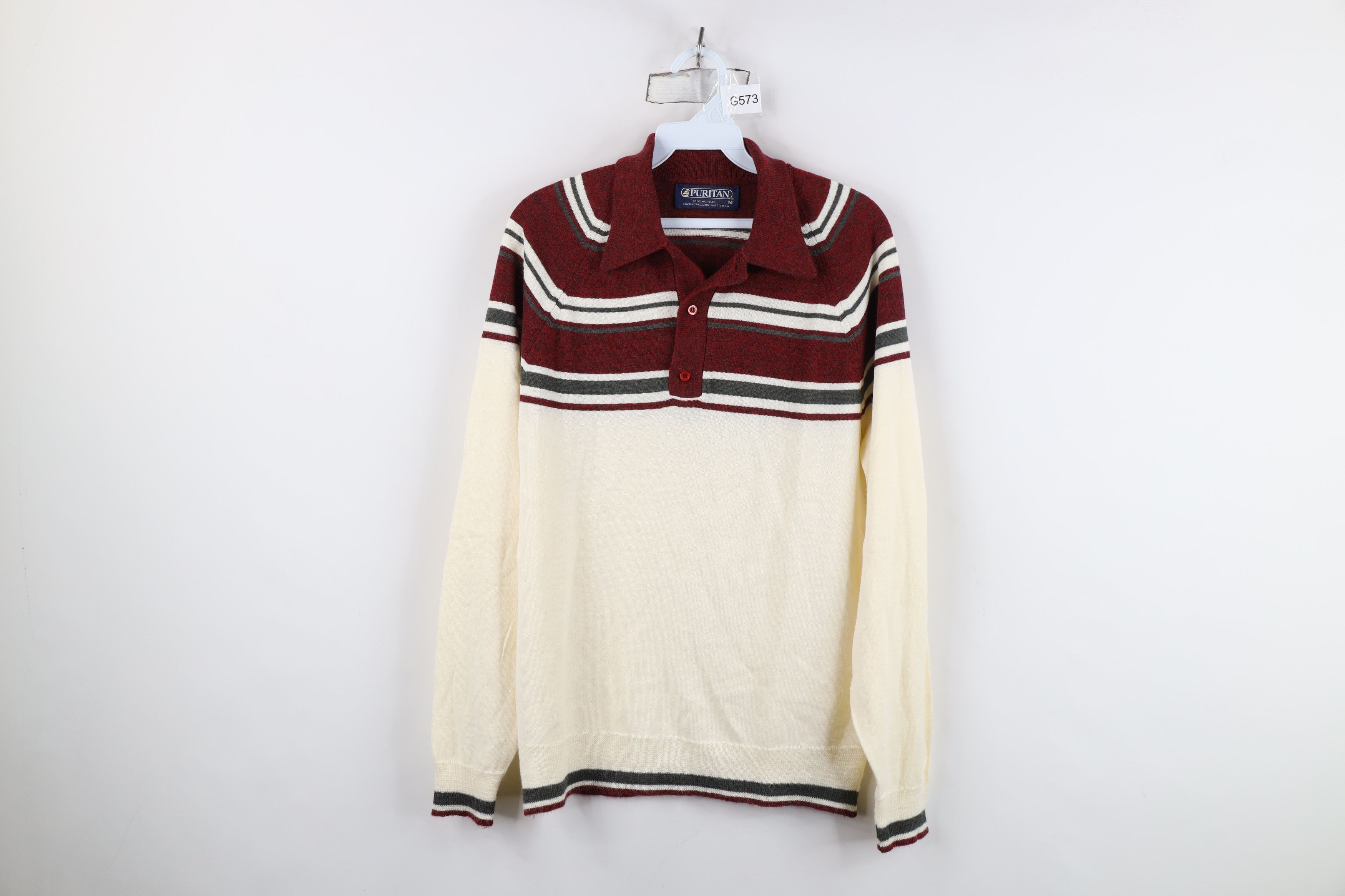 Vintage Vintage 70s Streetwear Block Knit Collared Polo Sweater USA Size US M / EU 48-50 / 2 - 1 Thumbnail
