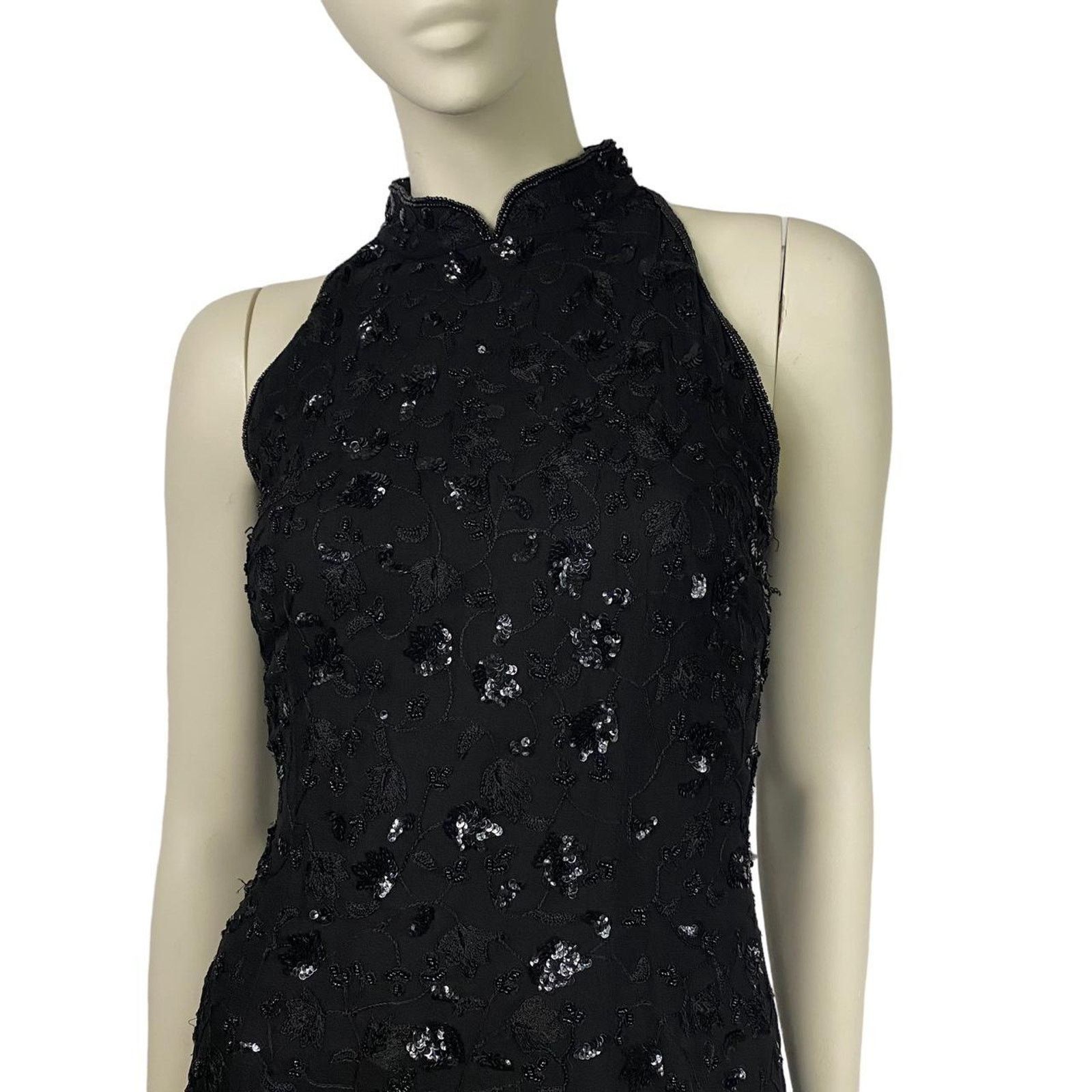 Other Black Floral Embroidered Beaded Silk Mini Halter Dress Size M / US 6-8 / IT 42-44 - 3 Thumbnail