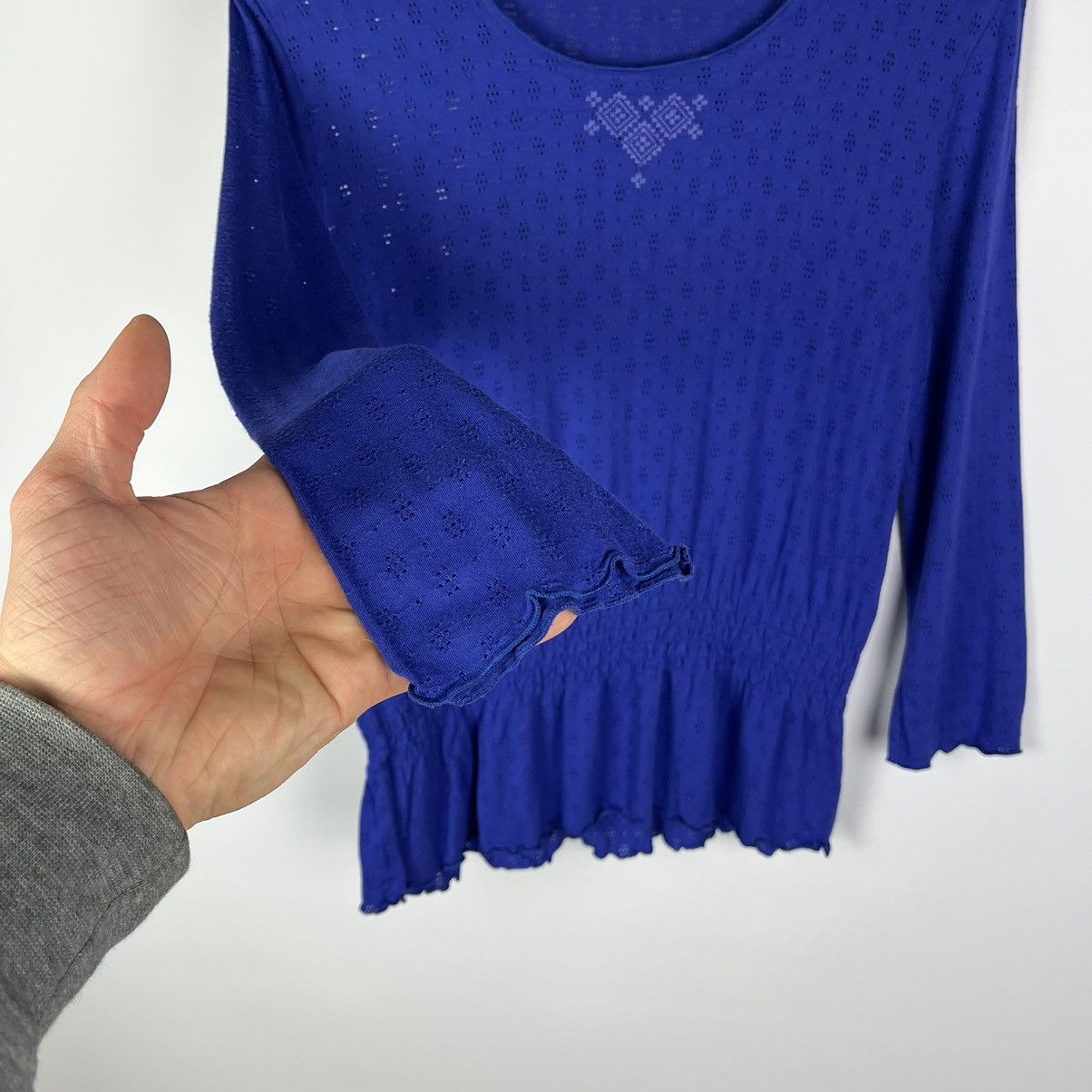 Gudrun Sjoden Gudrun Sjoden Crochet Long Sleeve T-Shirt Blue Size L Ladies Size L / US 10 / IT 46 - 4 Thumbnail
