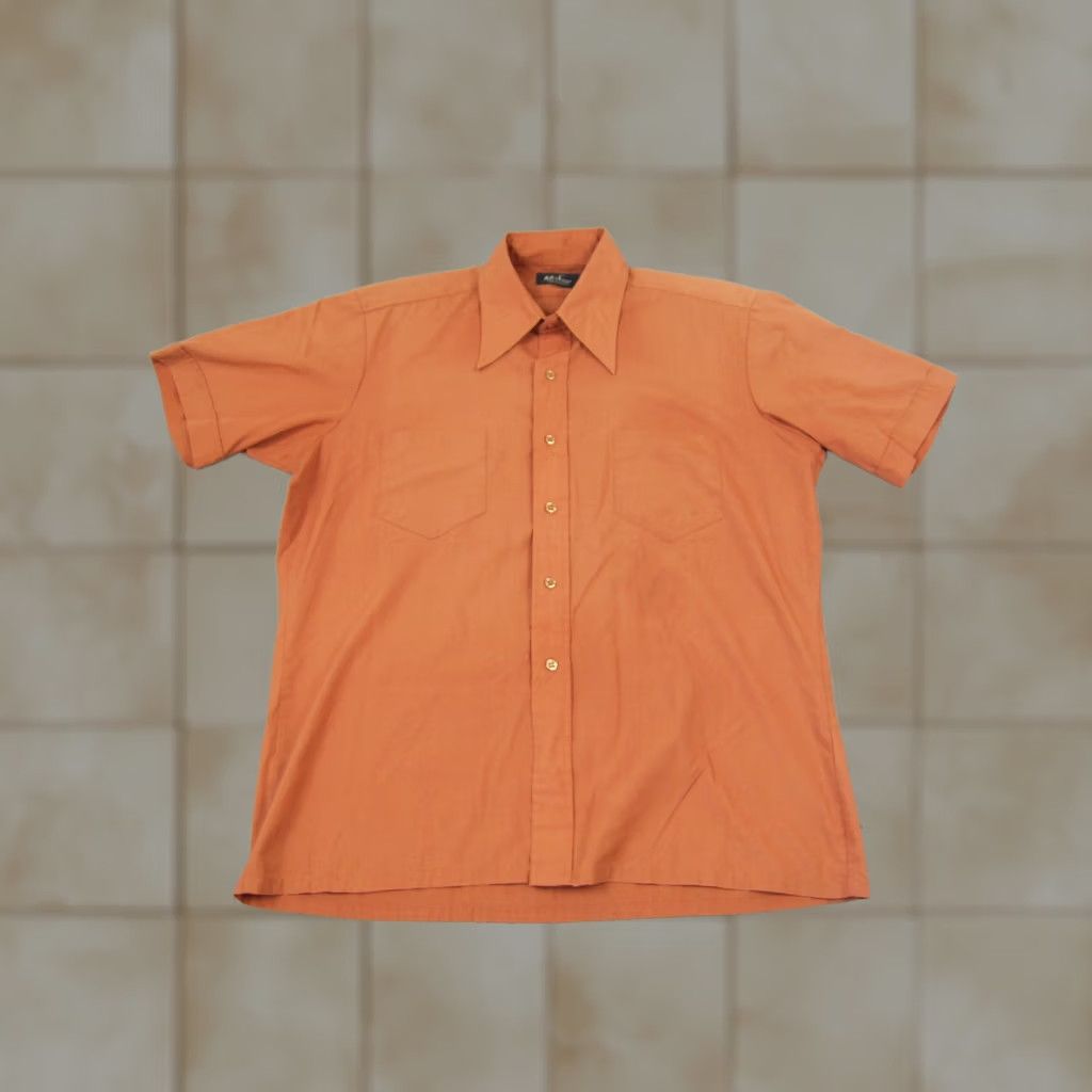 Vintage Vintage Ka-Star Shirt Mens L Orange Disco Leisure Short Sleeve Button-Up Collared 70s 80s Size US L / EU 52-54 / 3 - 1 Thumbnail