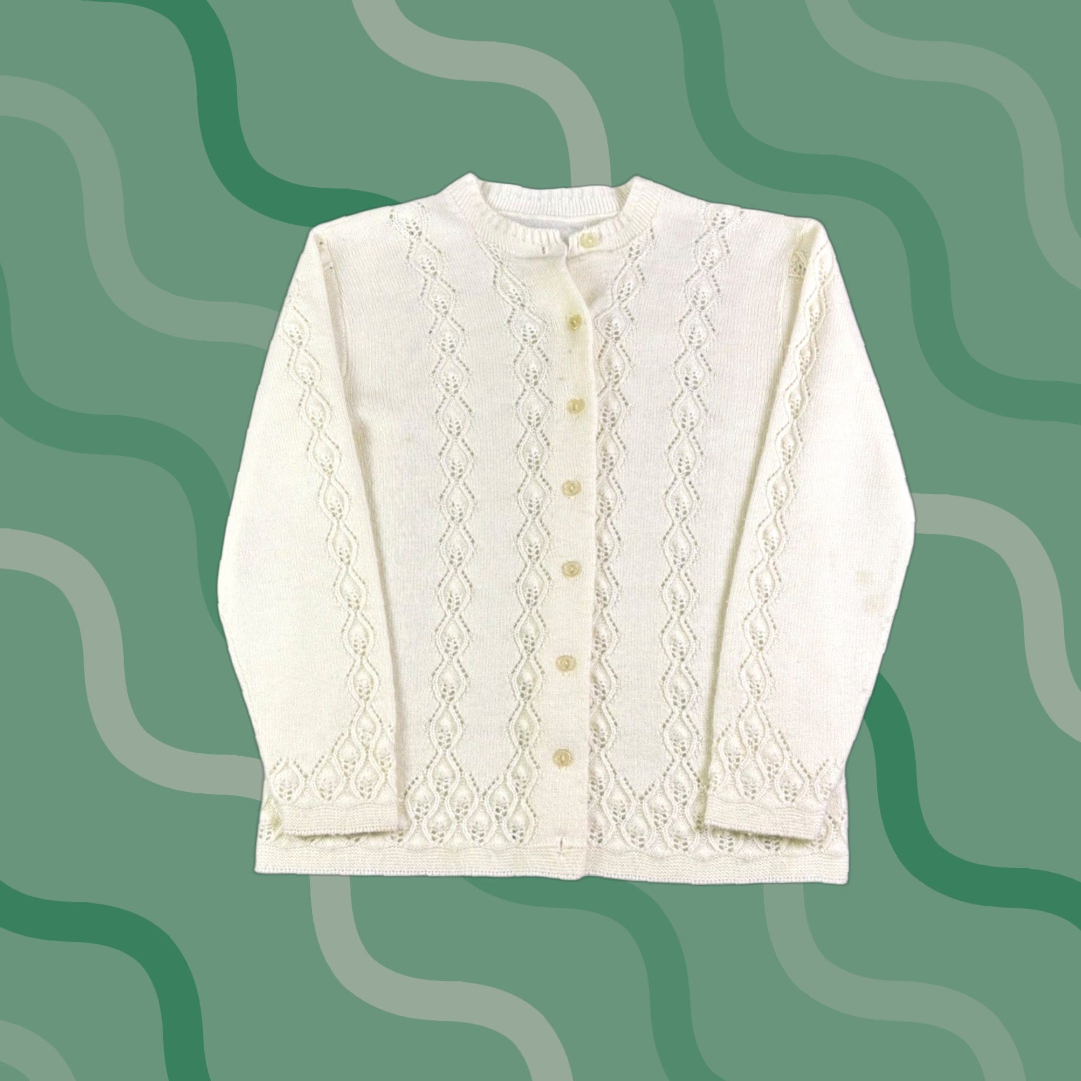 Vintage VINTAGE Pointelle Knit Cardigan Cream Button Front Lace Detail Sweater Off Ivory L 1980s Womens Size L / US 10 / IT 46 - 1 Thumbnail