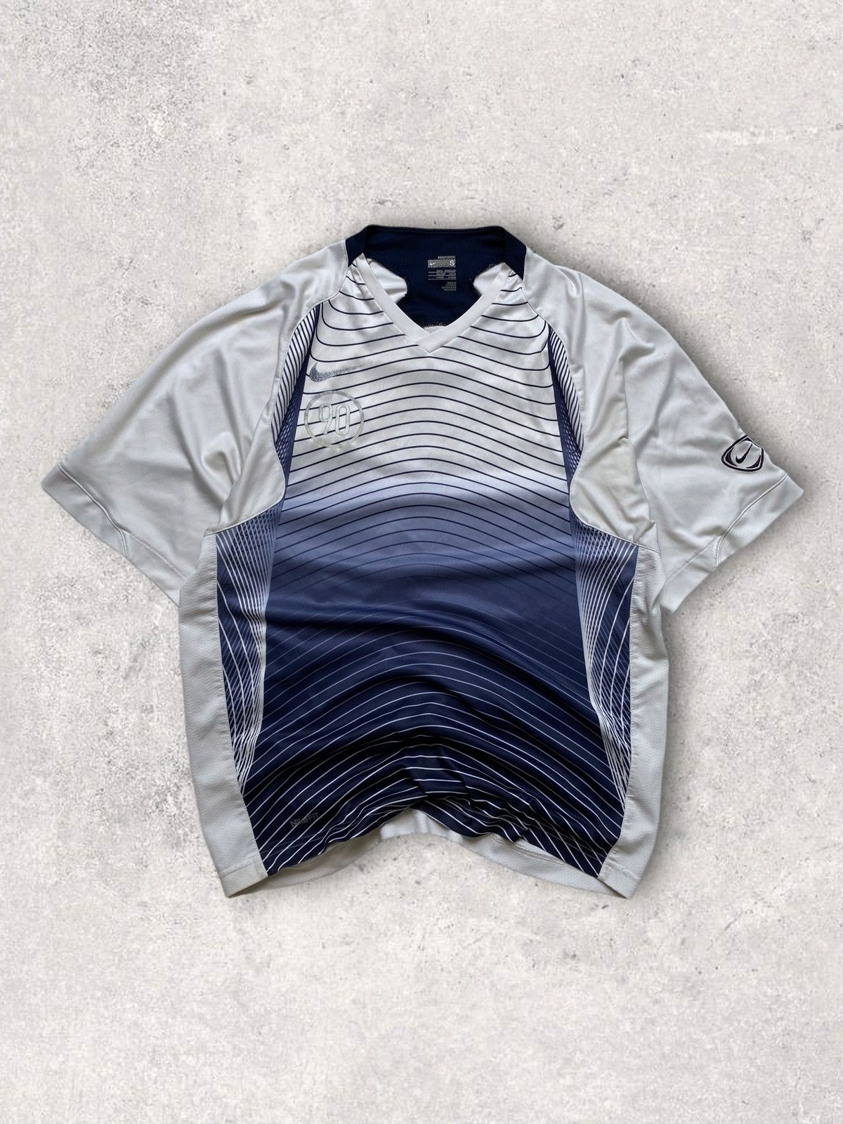 Nike × Vintage Nike striped vintage T-shirt white blue logo swoosh y2k Size US S / EU 44-46 / 1 - 1 Thumbnail