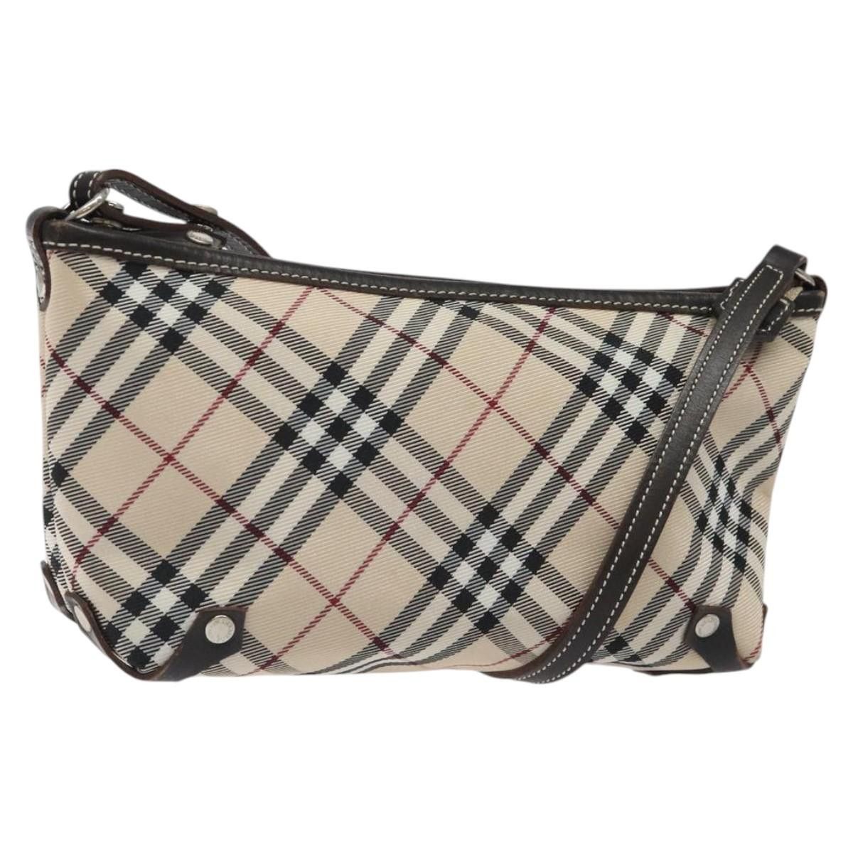 Burberry Nova Check Blue Label Shoulder Bag Nylon Beige Silver Auth Ba686 in Beige/Silver, Women's