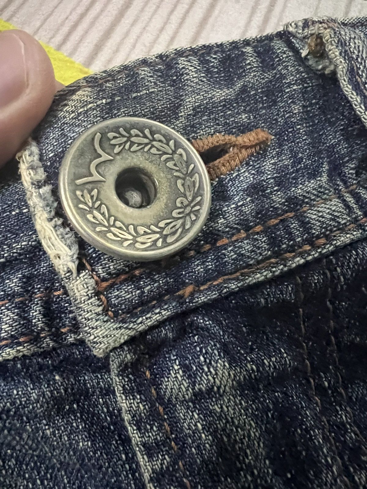 If Six Was Nine 💥Flare💥 Edwin 503 Blue Trip Eagle Model Distress Jean Size US 33 - 12 Thumbnail