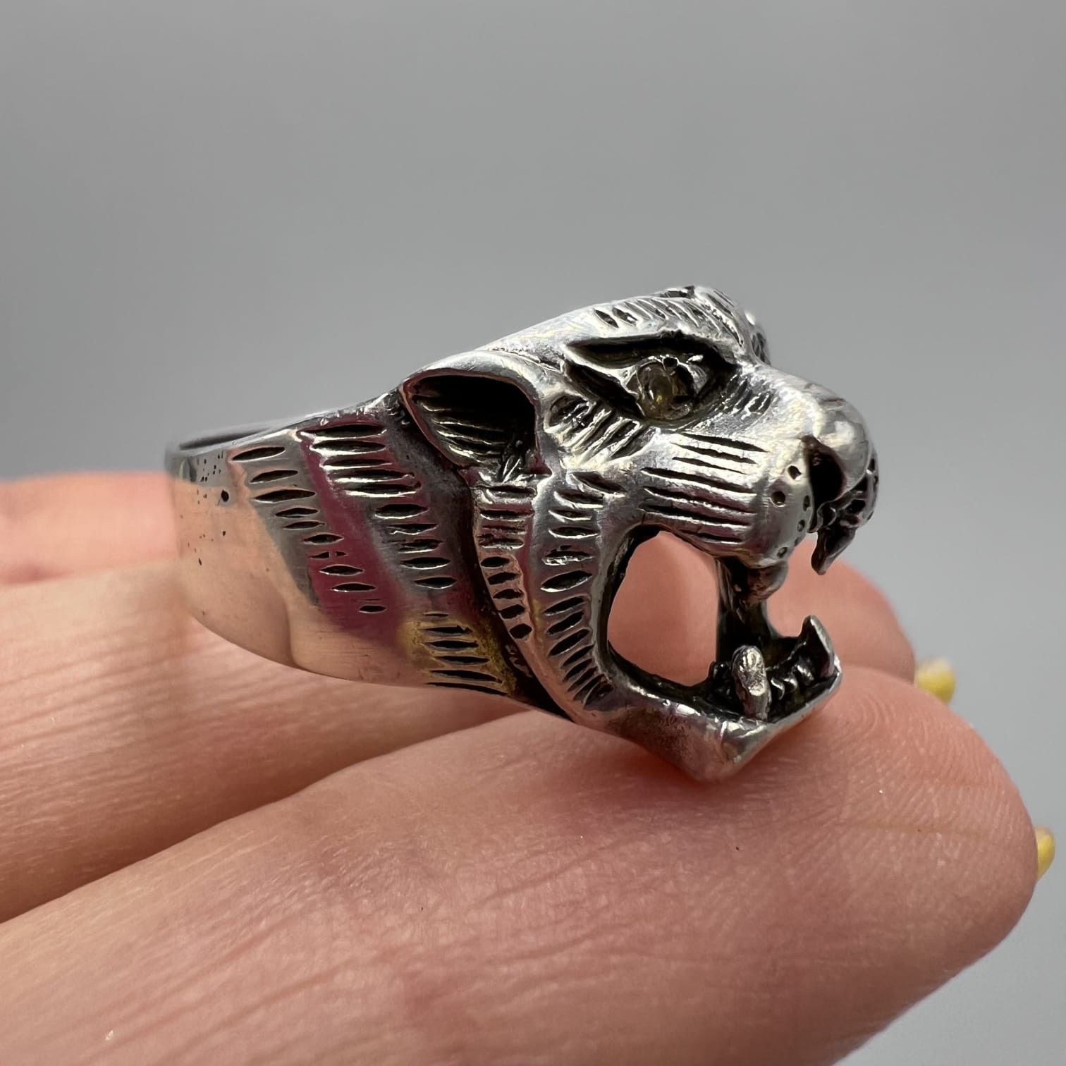 Sterling Silver Vintage Sterling Silver 925 Tiger Head Ring Jewelry s9.5 Size ONE SIZE - 6 Thumbnail