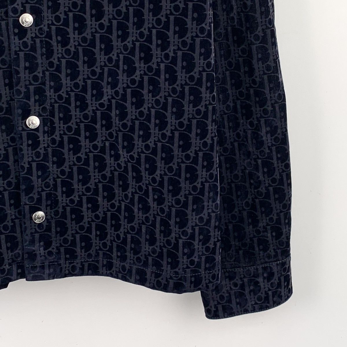 Dior Dior Navy Blue Flocked Long Sleeve Shirt Jacket K26WX Size US L / EU 52-54 / 3 - 4 Thumbnail