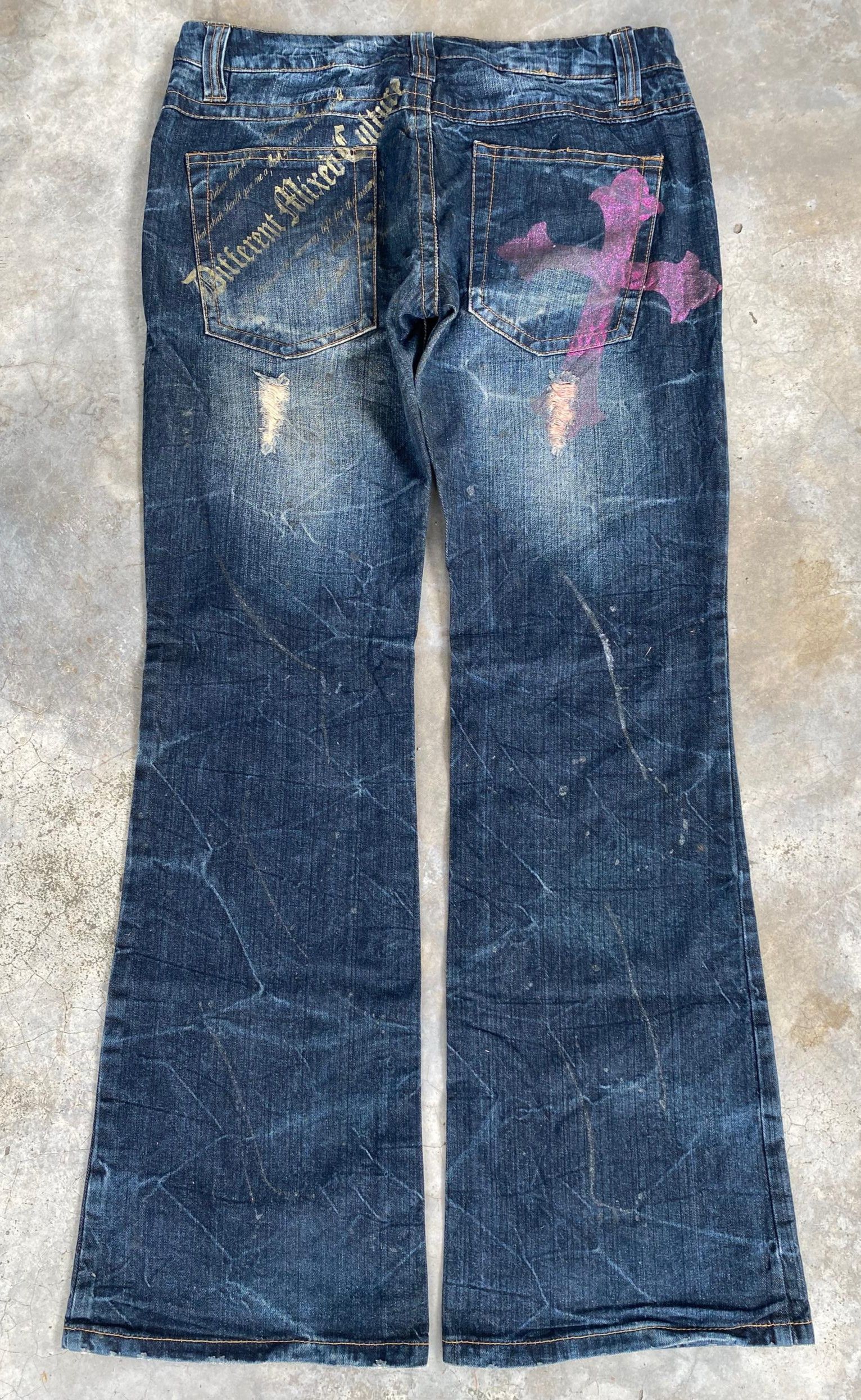 If Six Was Nine 💥FLARE💥SORIDERE INSPIRE CROME HEARTS DISTRESSED DENIM Size US 32 / EU 48 - 1 Thumbnail