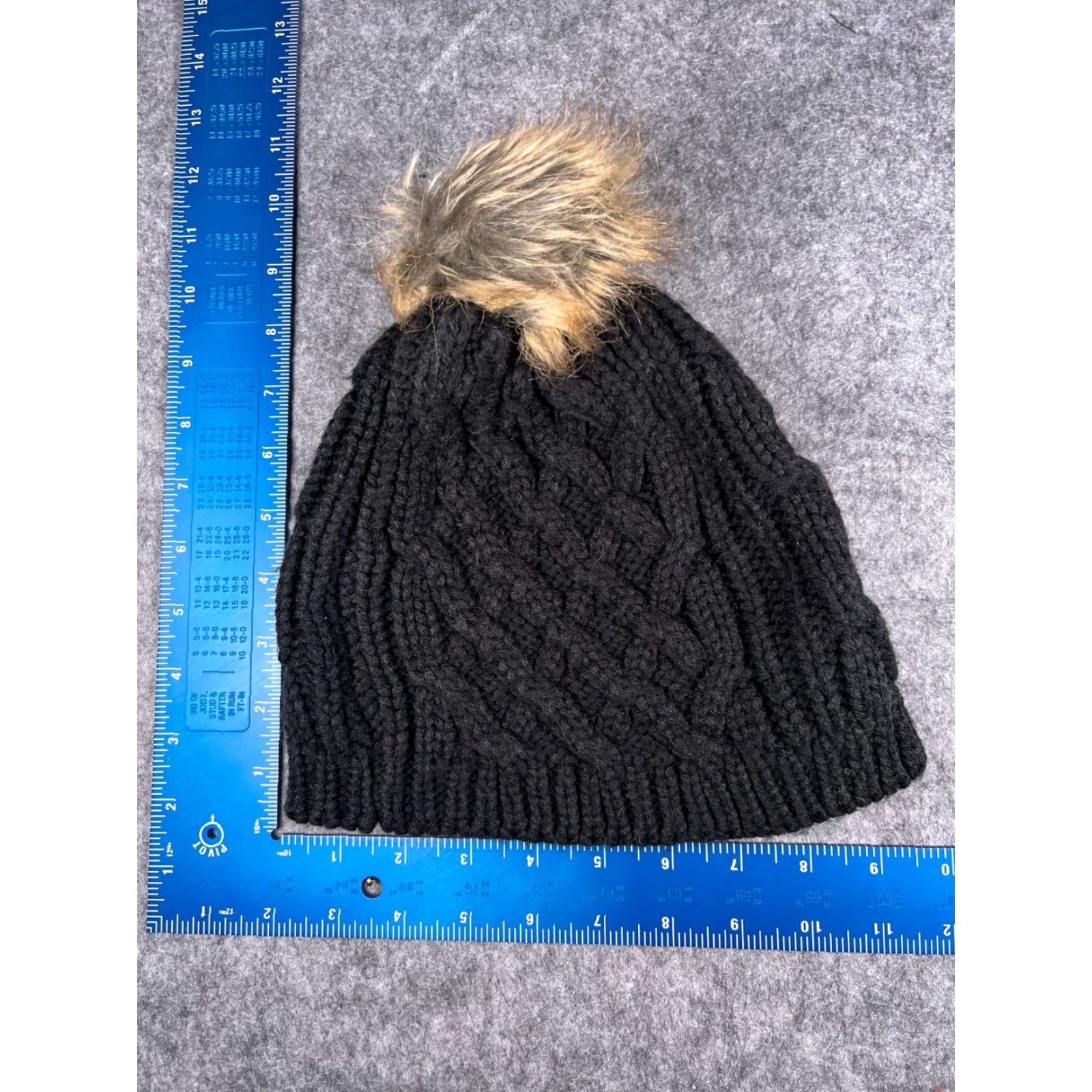 Vintage Walgreen Beanie Toque Womens Black Cable Knit Acrylic Poly Lined Faux Fur Snow Ski Pom Size ONE SIZE - 4 Thumbnail