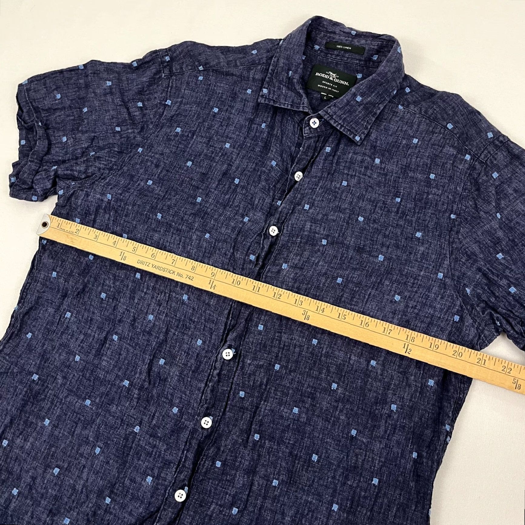 Rodd & Gunn Rodd & Gunn Shirt Men Large Sports Fit Blue Geometric 100% Linen Woven Button Up Size US L / EU 52-54 / 3 - 4 Thumbnail