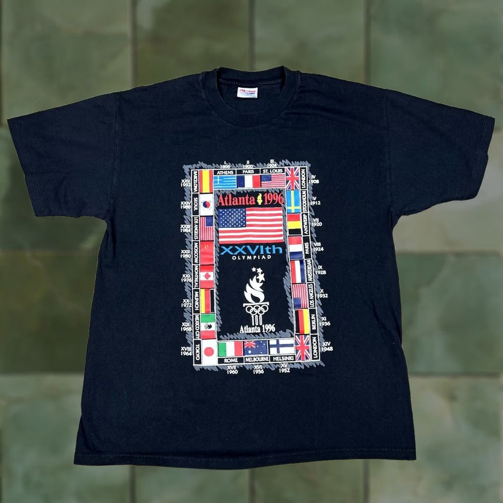Hanes VINTAGE 1996 Olympics Atlanta Hanes T-Shirt Large Black Graphic 90s Single Stitch Size US L / EU 52-54 / 3 - 1 Thumbnail