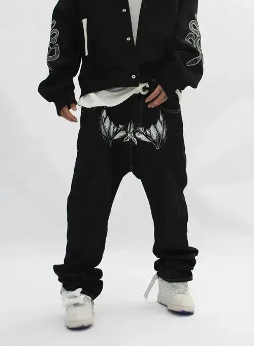 Japanese Brand × Jean Rap Hip Hop Black face print washed straight jeans Size US 32 / EU 48 - 3 Thumbnail