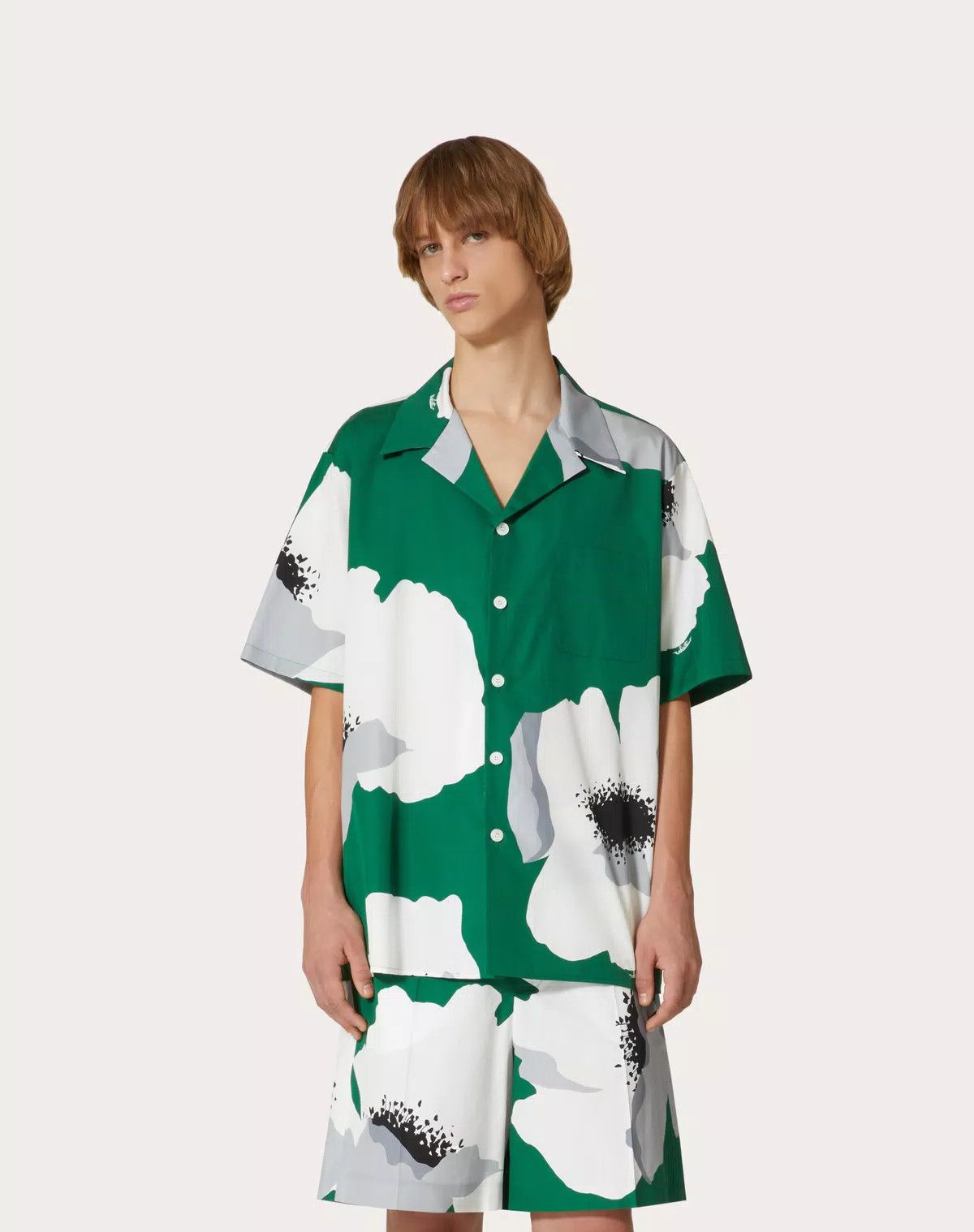 Valentino oc11z0725 Cotton Poplin Bowling Shirt in Green/White Size US S / EU 44-46 / 1 - 4 Thumbnail