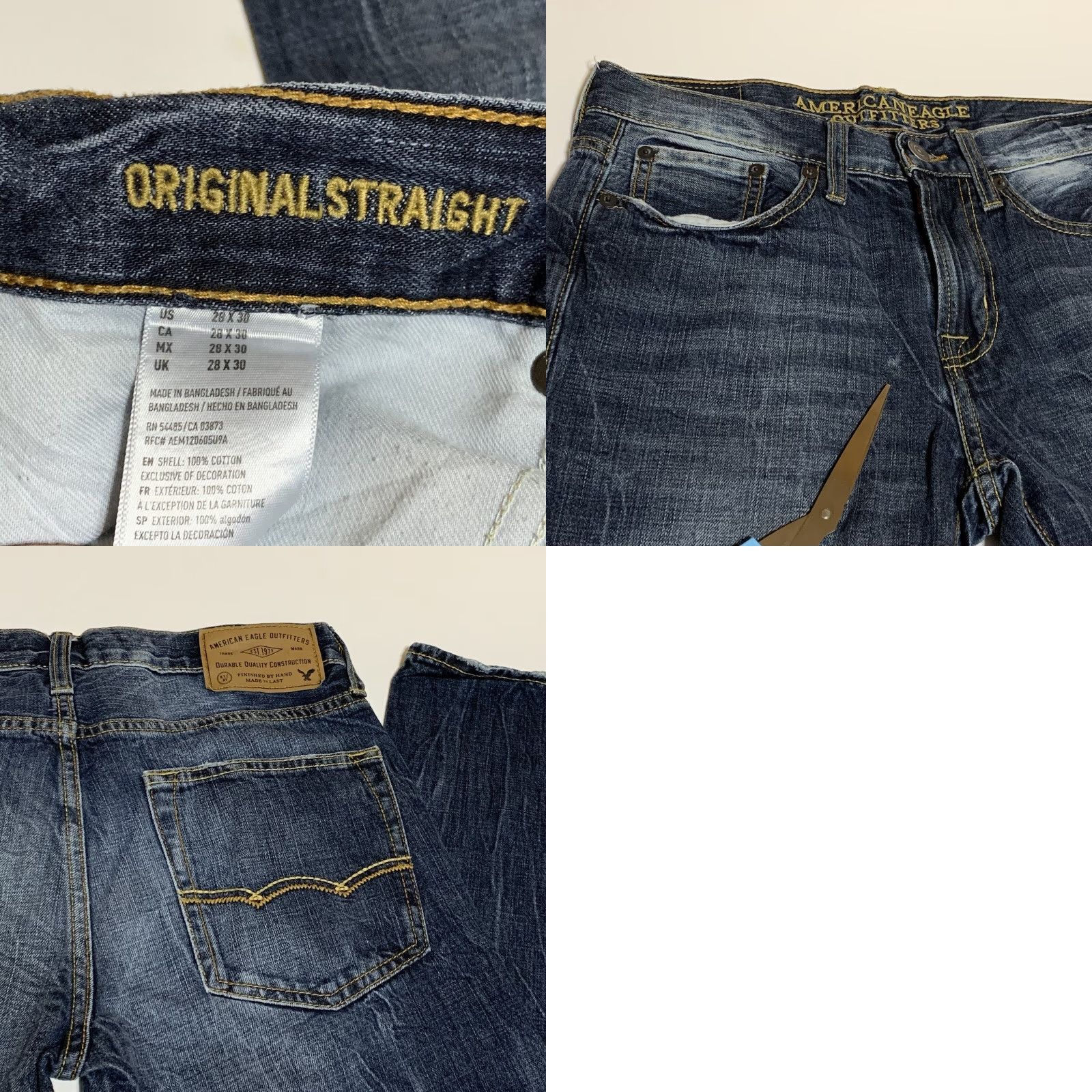 American Eagle Outfitters VINTAGE American Eagle Original Straight Jeans Mens 30x29 Blue Denim Cotton Fade Lines Whiskers Size US 30 / EU 46 - 8 Thumbnail