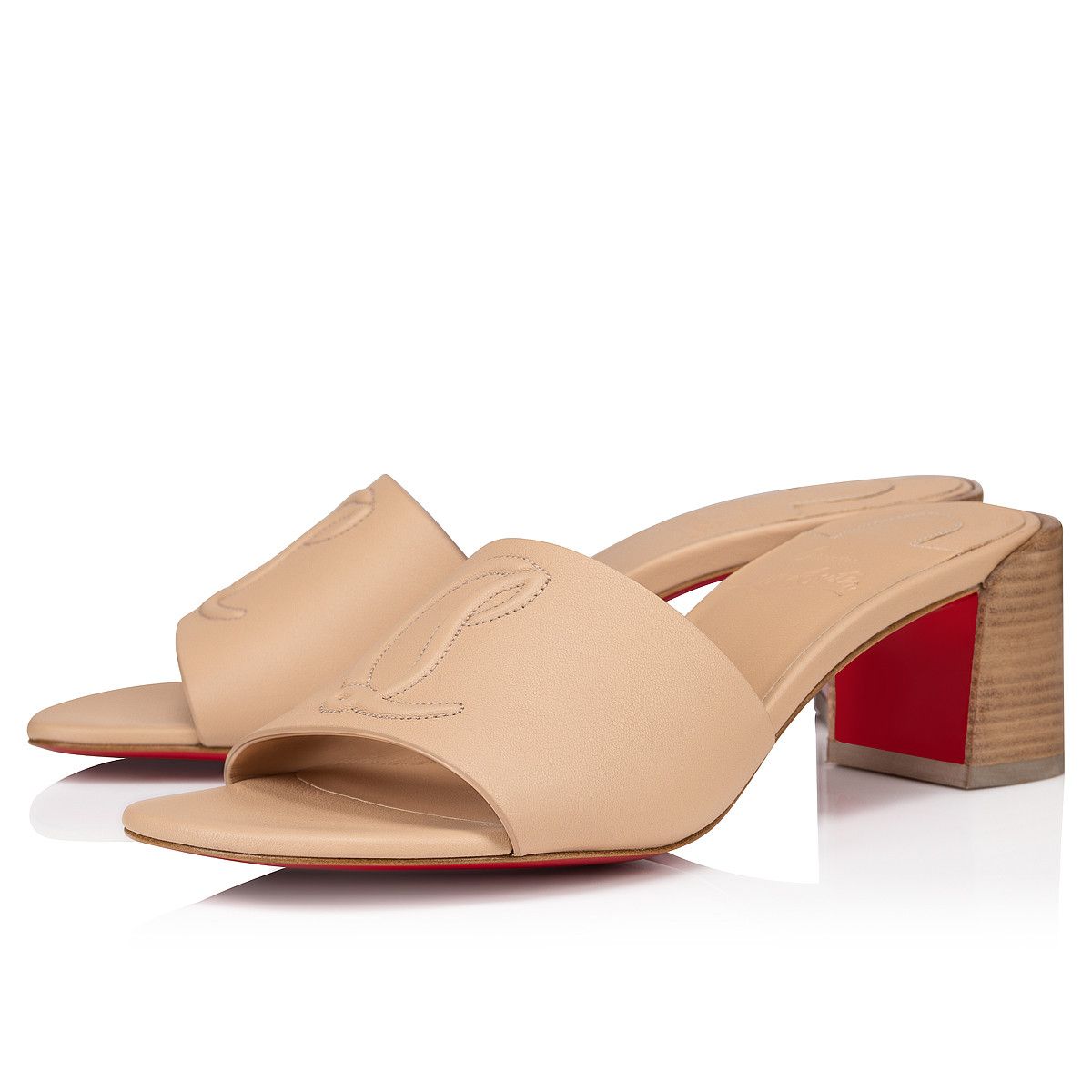 Christian Louboutin So Cl Mule 55 Leche Leather Slide Block Heel Shoes Sandal Pump 39 in Beige, Women's