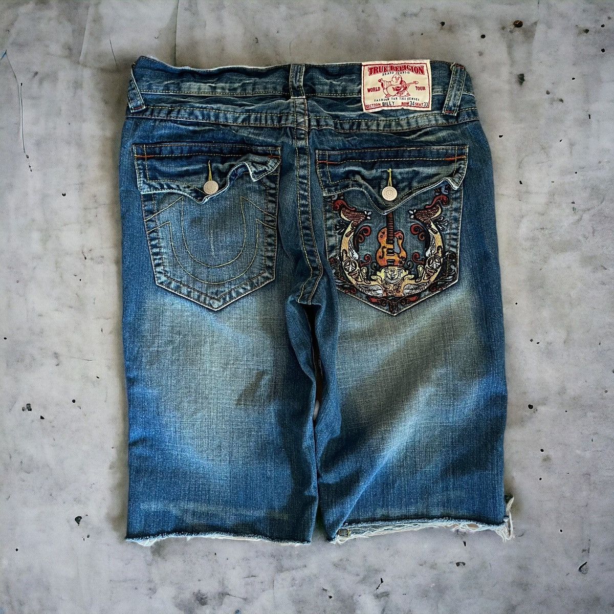 Pre-owned True Religion X Vintage Y2k True Religion Embroidered Jorts In Blue