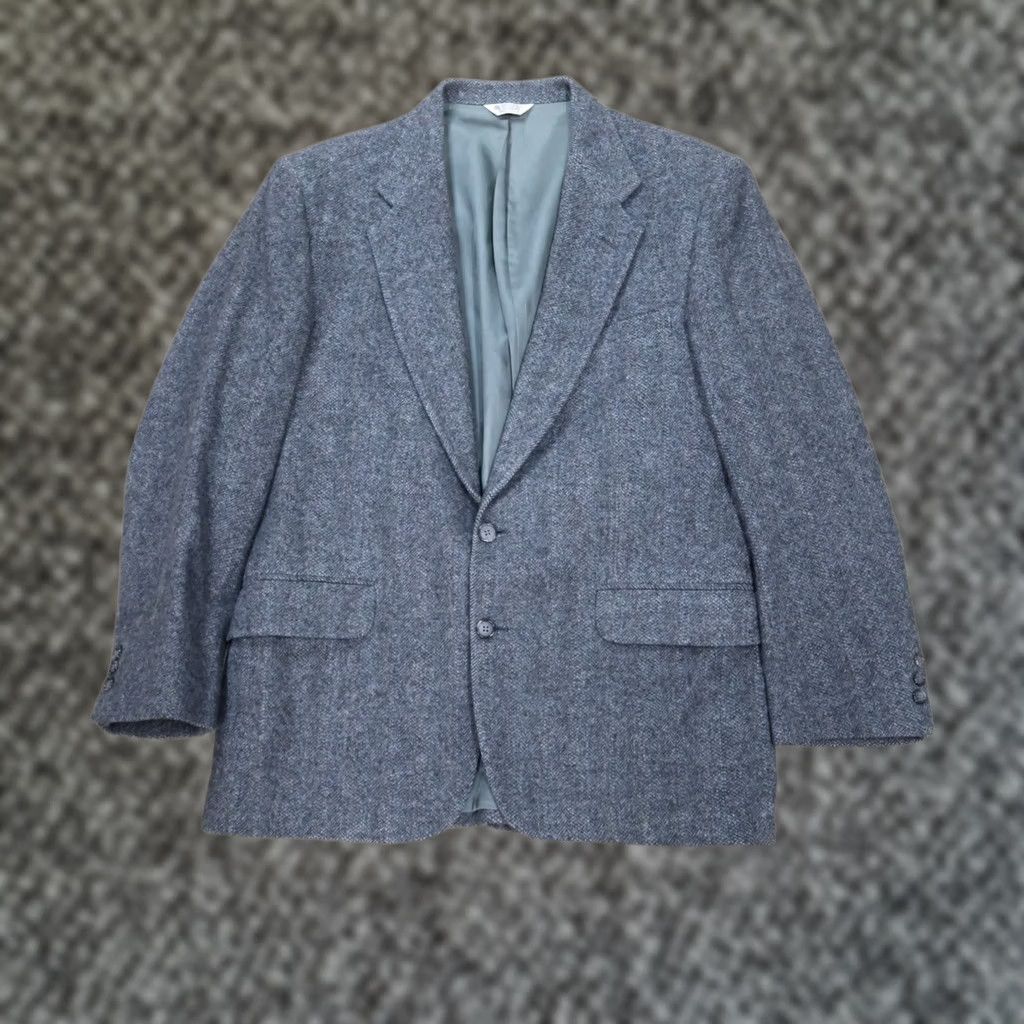 Vintage Heather and Tweed Blazer Jacket Men 44 Regular Gray 2 Button Single-Breasted Wool Tweed Vintage Jacket Blazer Mens Size 44R - 1 Thumbnail