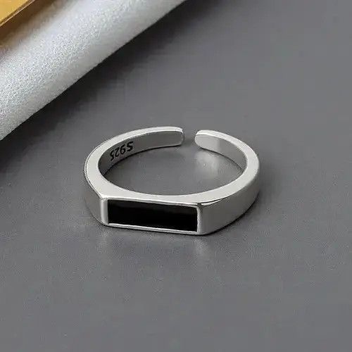 Jewelry x Ring Gold Plated Black Rectangle Adjustable Ring in Silver, Men's