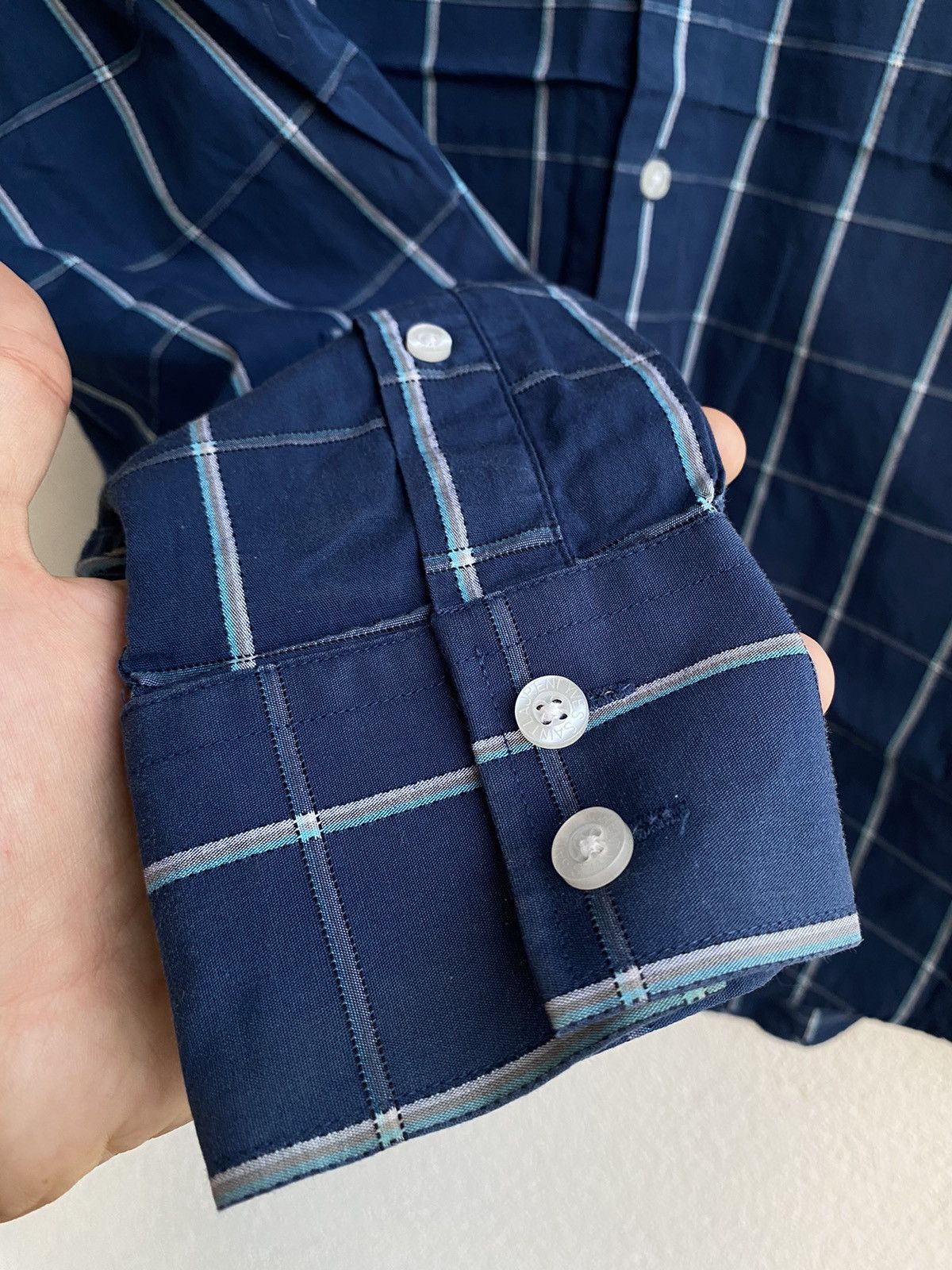 Yves Saint Laurent Cotton YSL Shirt Check Navy Size US M / EU 48-50 / 2 - 17 Thumbnail